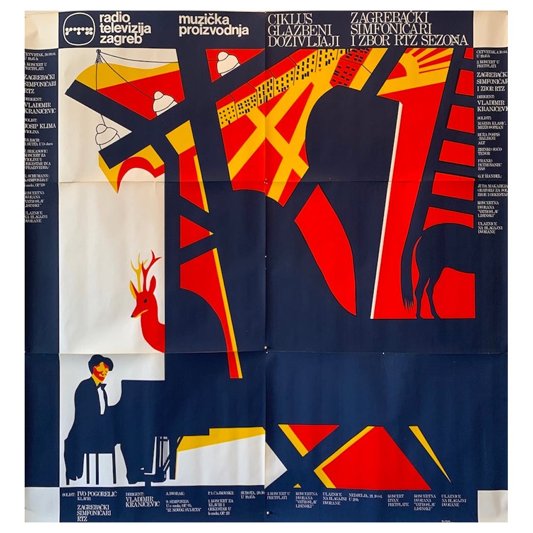 Affiche publicitaire originale vintage, Boris Bucan Televizija Zagreb
