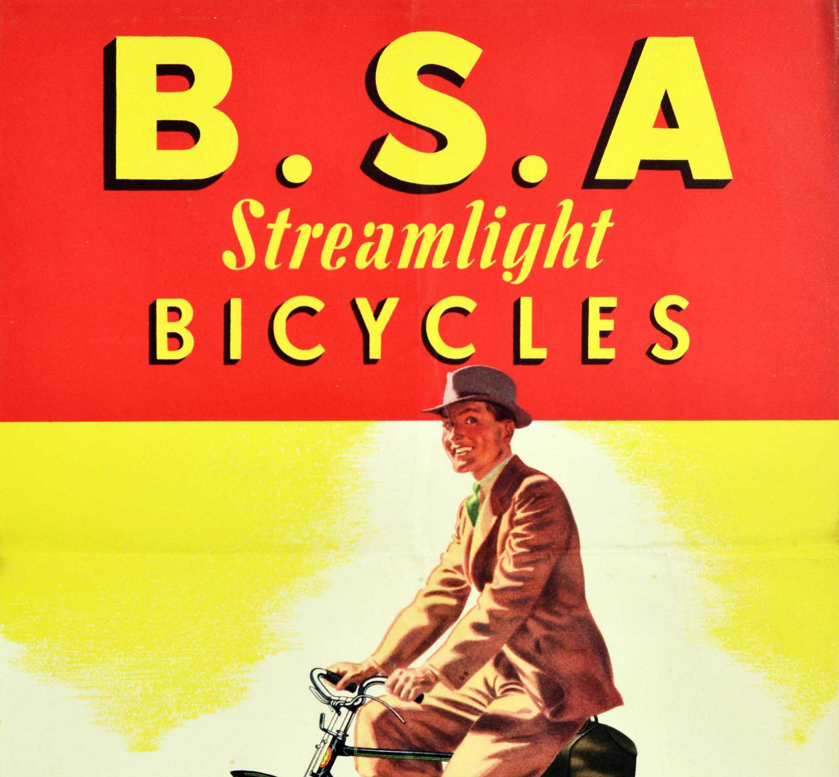 British Original Vintage Advertising Poster BSA Steamlight Bicycles Cycling Design Art For Sale