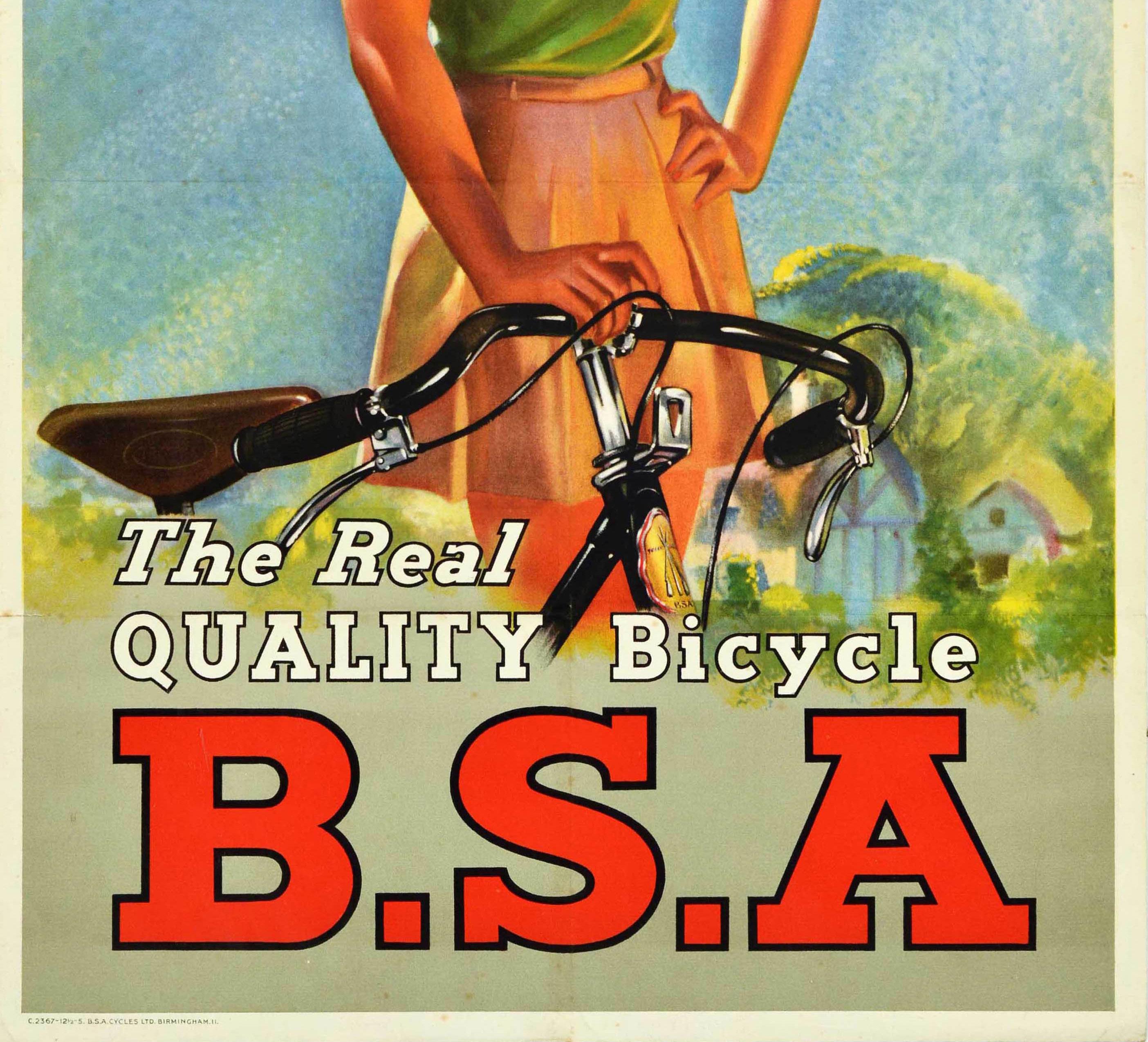 British Original Vintage Advertising Poster BSA The Real Quality Bicycle Design Art For Sale