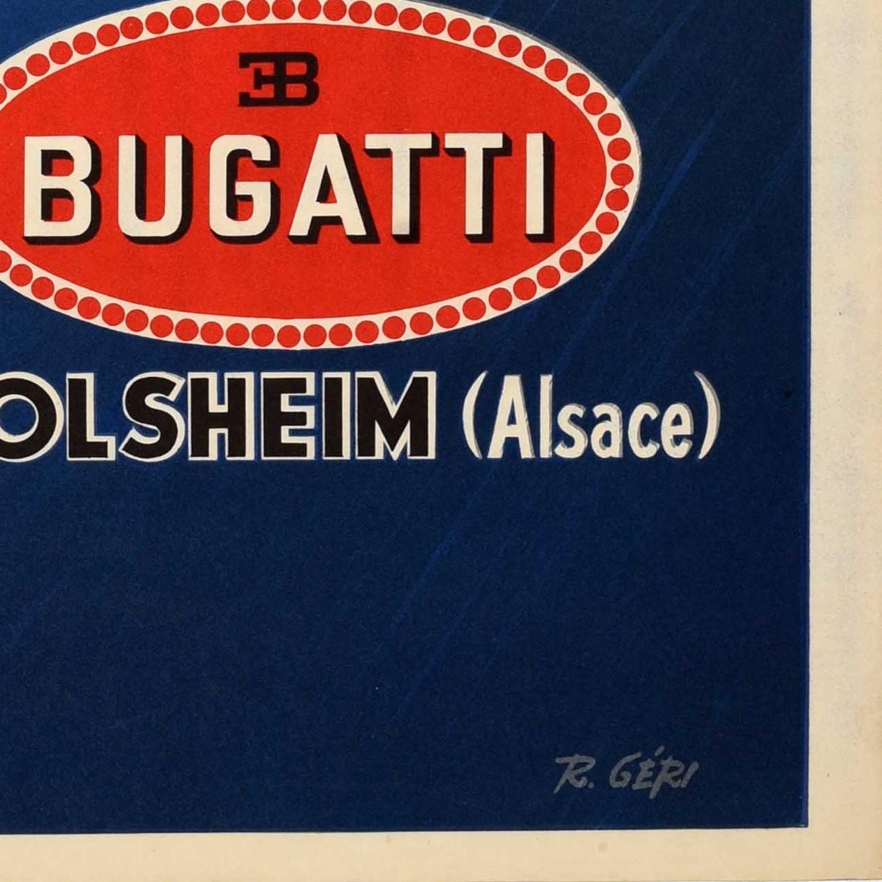 Poster pubblicitario originale d'epoca Bugatti Automobiles Autorails Molsheim In condizioni ottime in vendita a London, GB