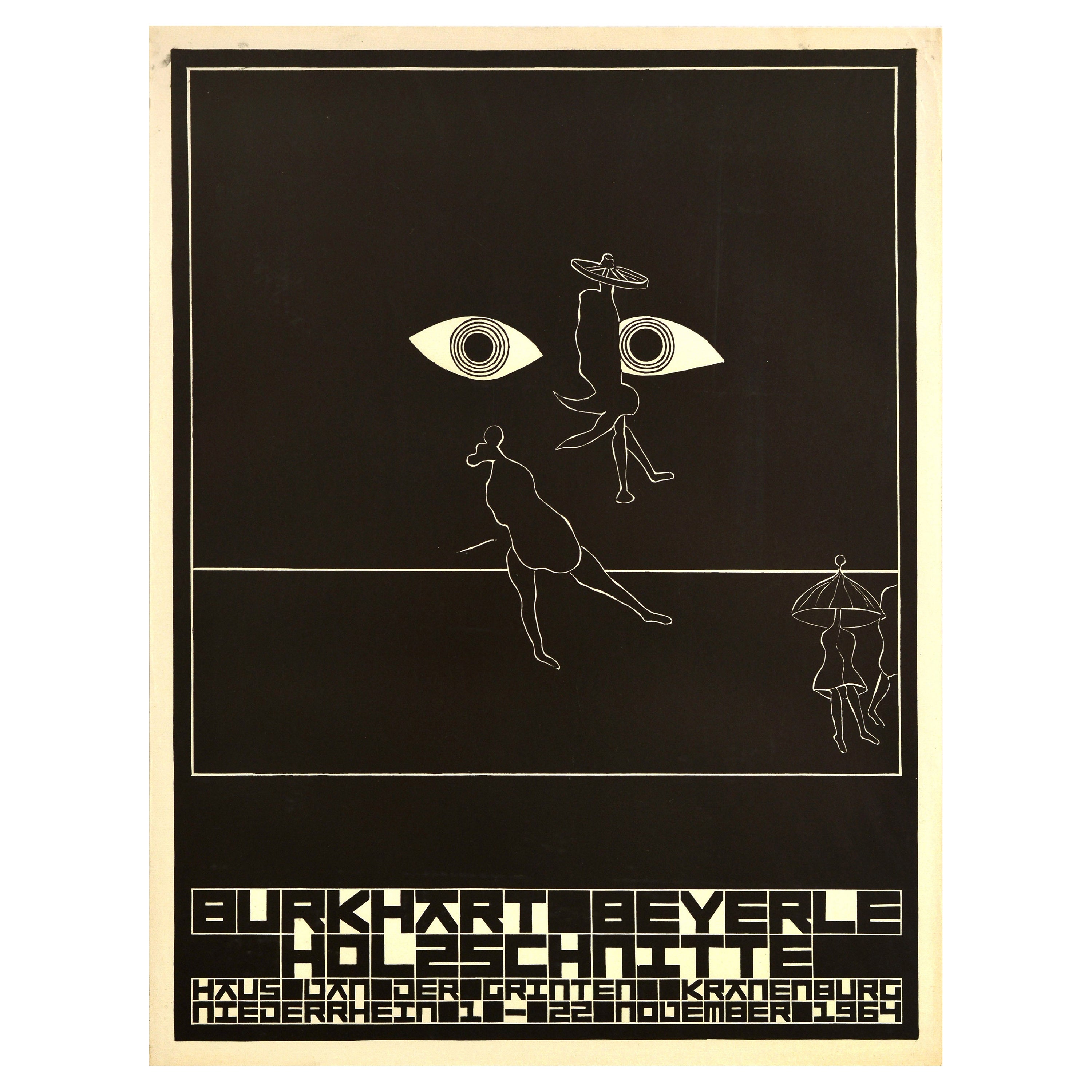 Original-Vintage-Werbeplakat Burkhart Beyerle, Holzschnitt, Grafikdesign