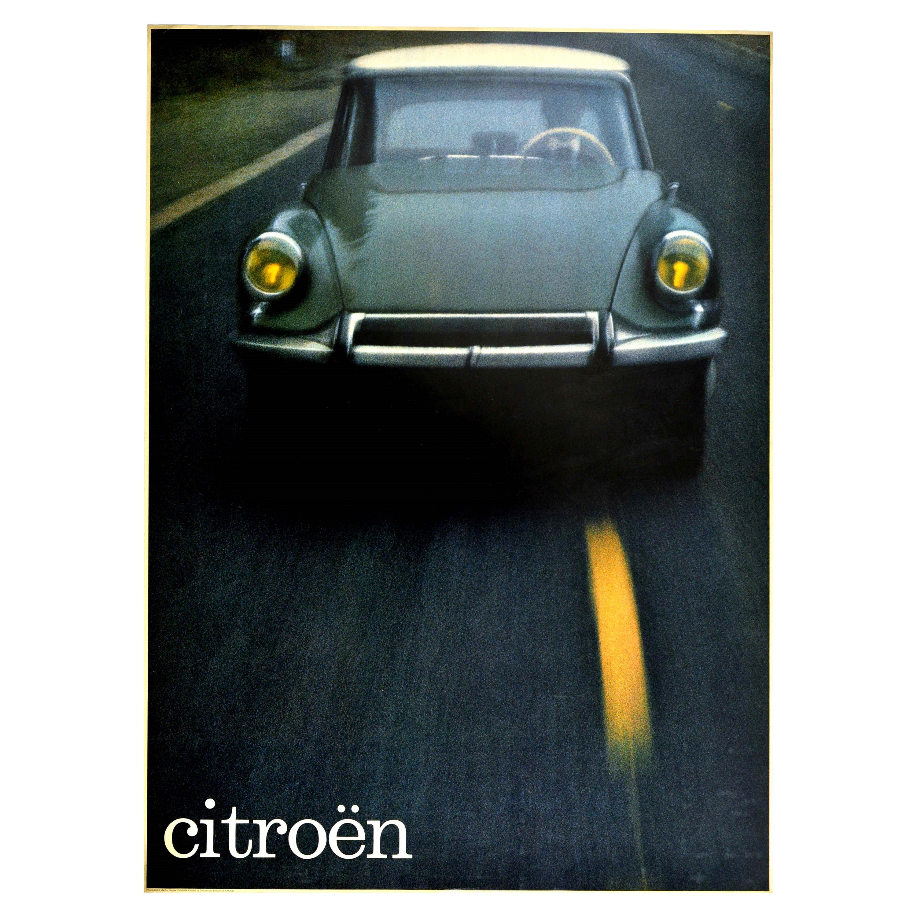 Original Vintage Advertising Poster Citroen DS On The Road Car Design Photograph