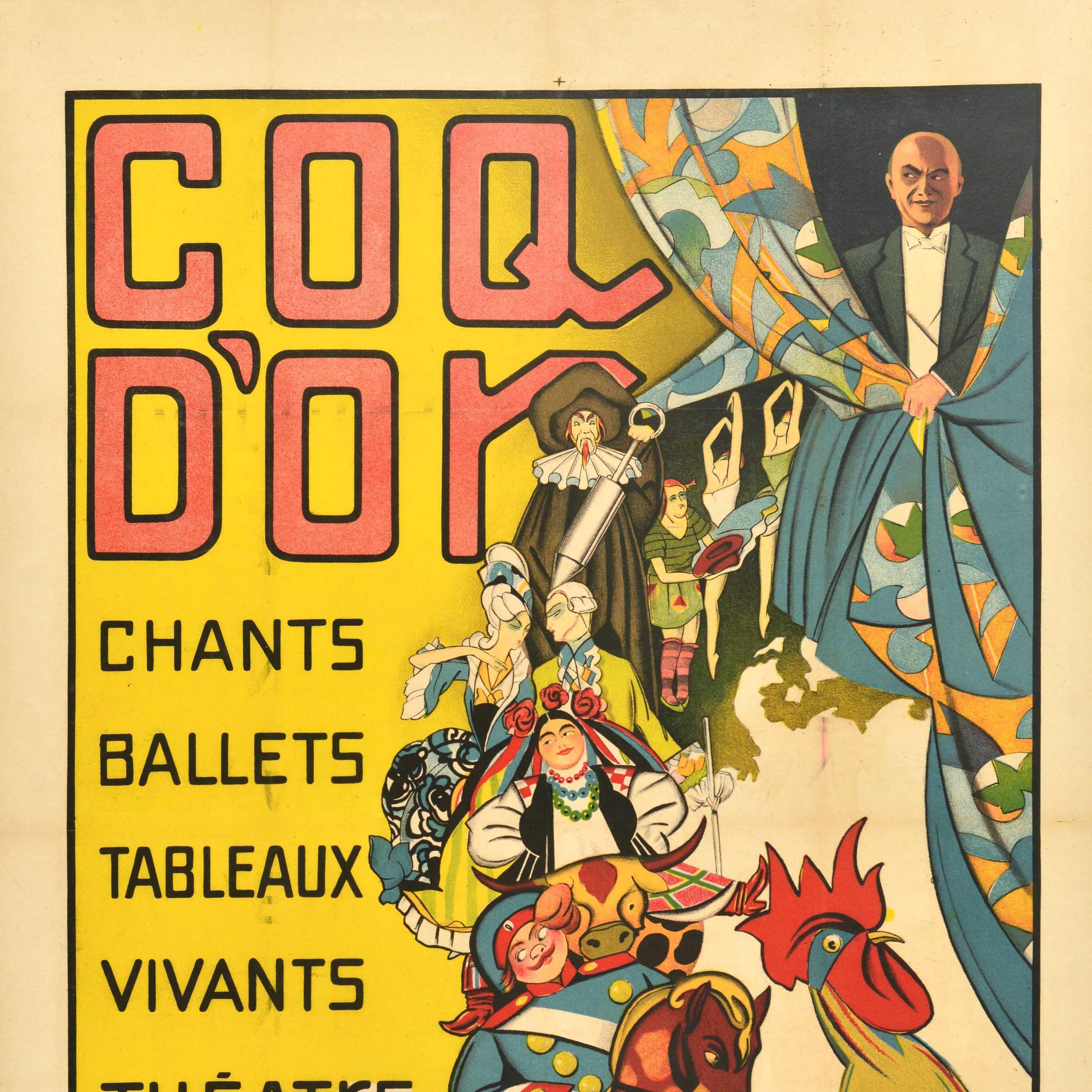 Francese Poster pubblicitario d'epoca originale Coq dOr Russian Art Theatre Anatole Dolinoff in vendita