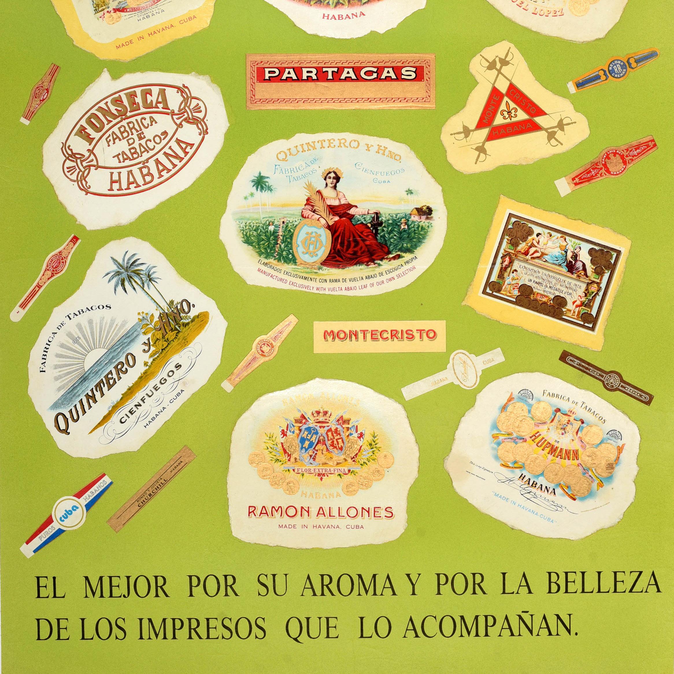 Mid-20th Century Original Vintage Advertising Poster Cuba Cigars Cuban Tobacco Tabaco Cubano For Sale