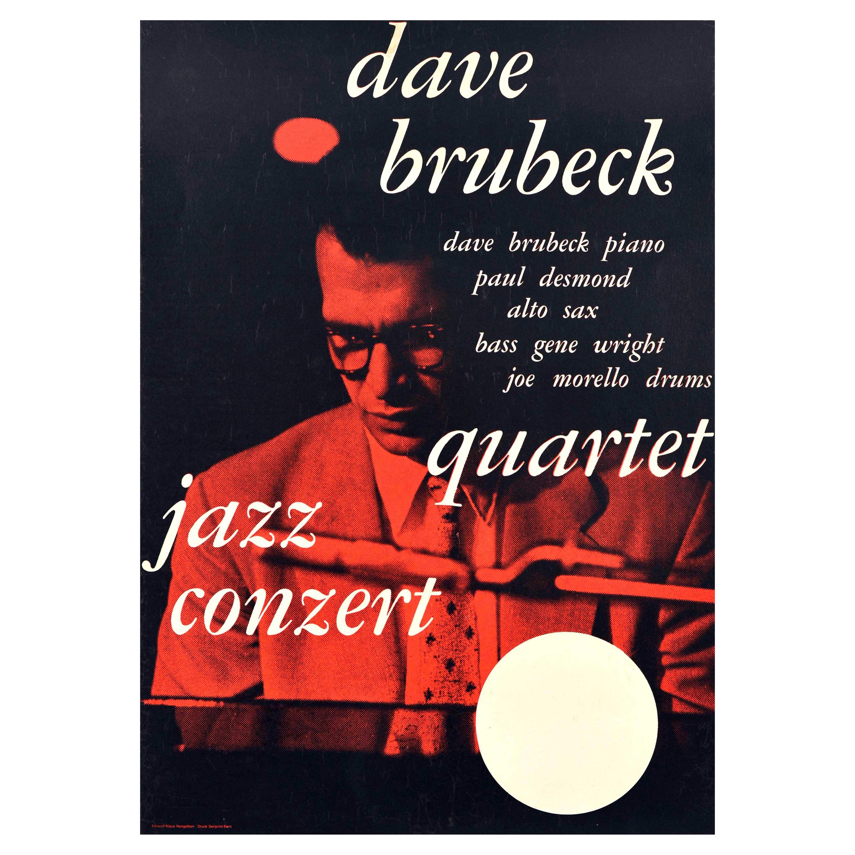 Original Vintage-Werbeplakat Dave Brubeck, Quartett, Jazz, Musik, Konzert