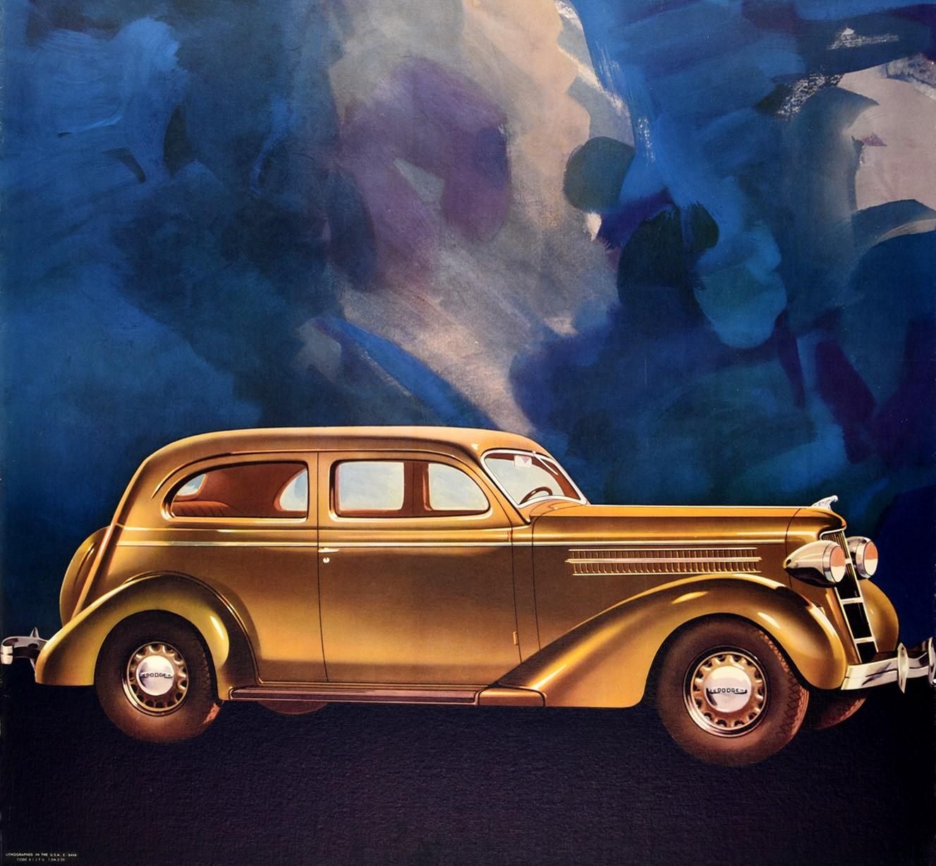 Art déco Affiche publicitaire d'origine vintage originale Dodge Classic Car Art Deco Design America en vente