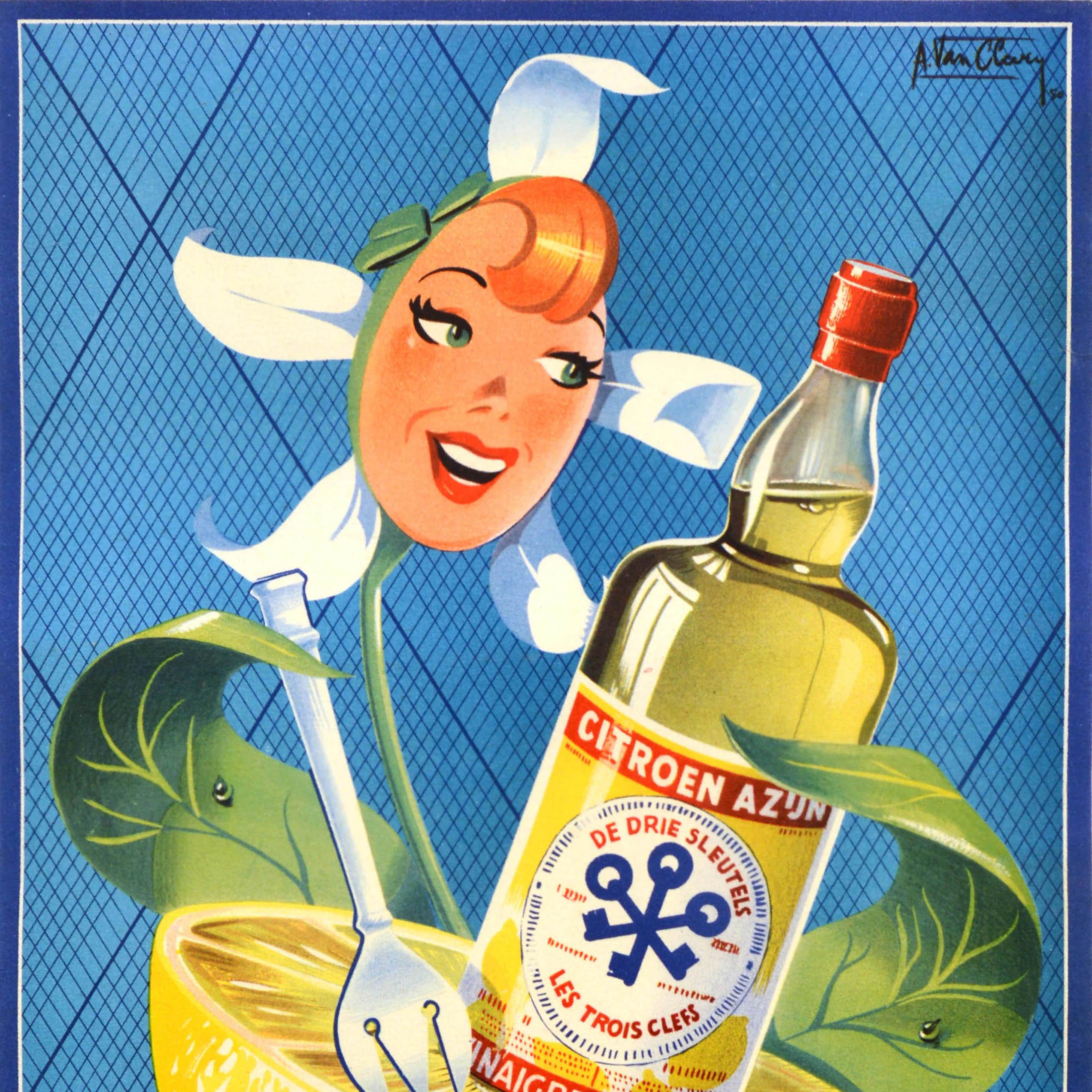 Original-Vintage-Werbeplakat Drie Sleutels Les Trois Klefs Zitronen-Vinegar, Zitronen (Belgisch) im Angebot