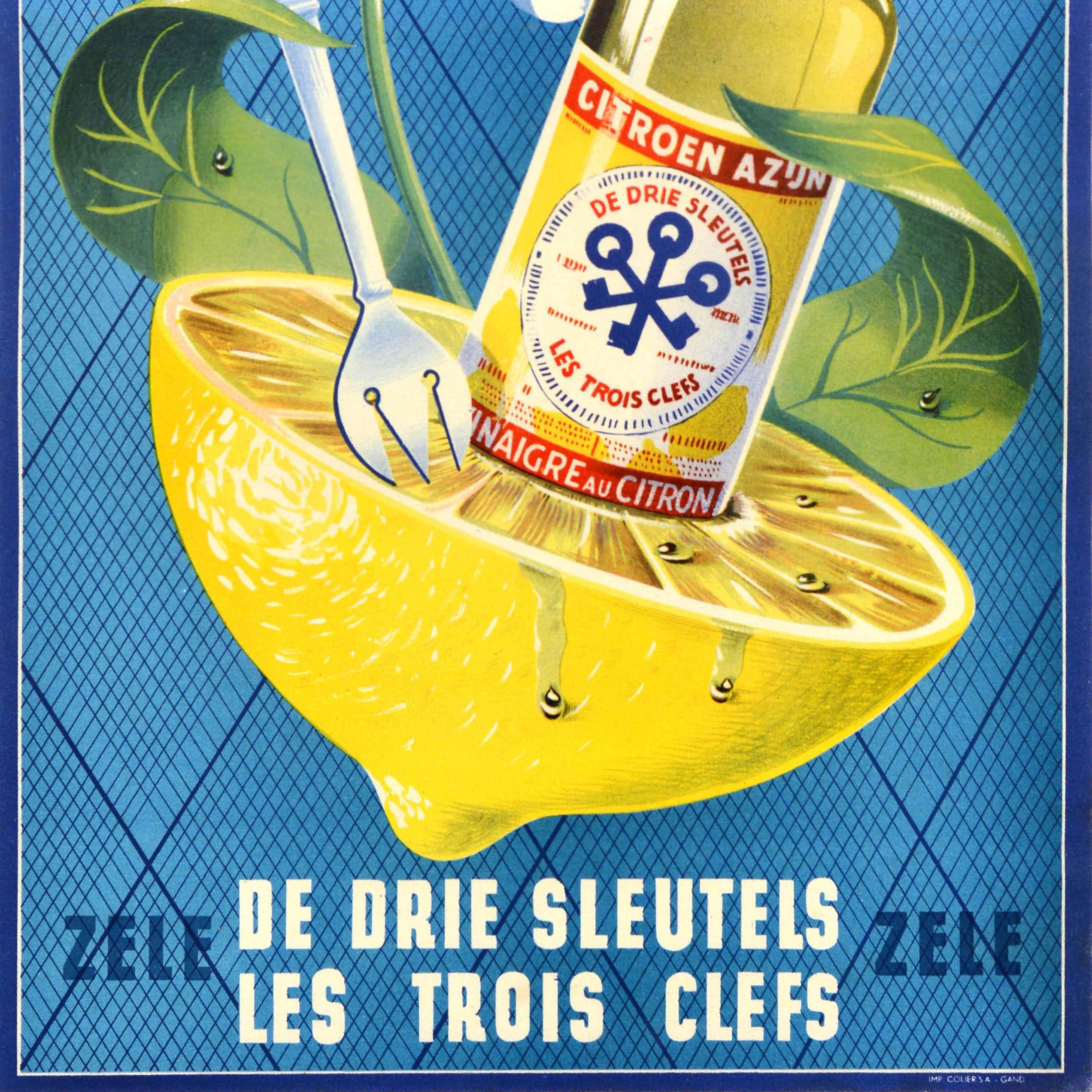 Original-Vintage-Werbeplakat Drie Sleutels Les Trois Klefs Zitronen-Vinegar, Zitronen im Zustand „Gut“ im Angebot in London, GB