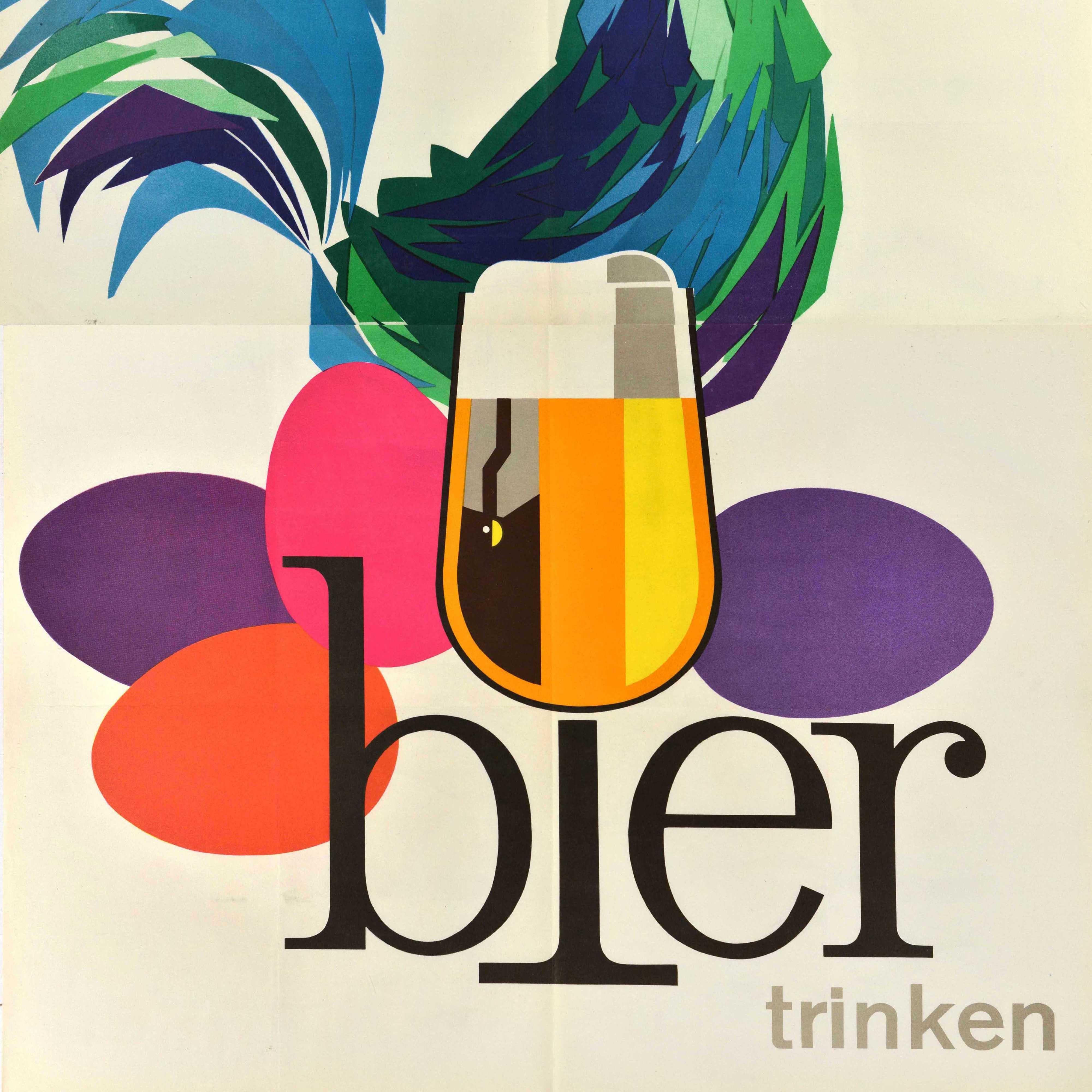 Autrichien Affiche publicitaire originale vintage - Boisson de bière - Beer Moderately Cockerel - Alcohol en vente