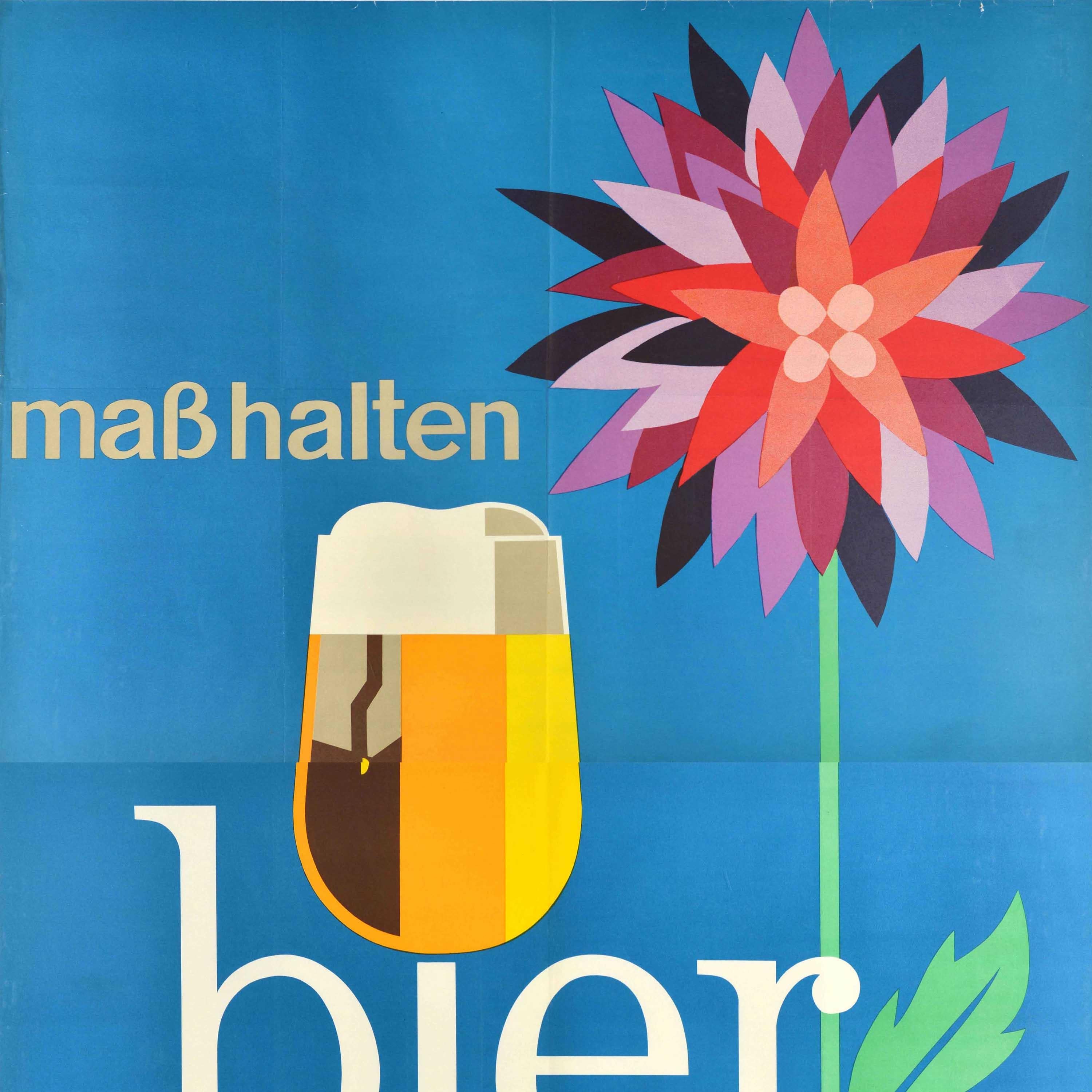 Austrian Original Vintage Advertising Poster Drink Beer Moderately Flower Trumpet Alcohol For Sale