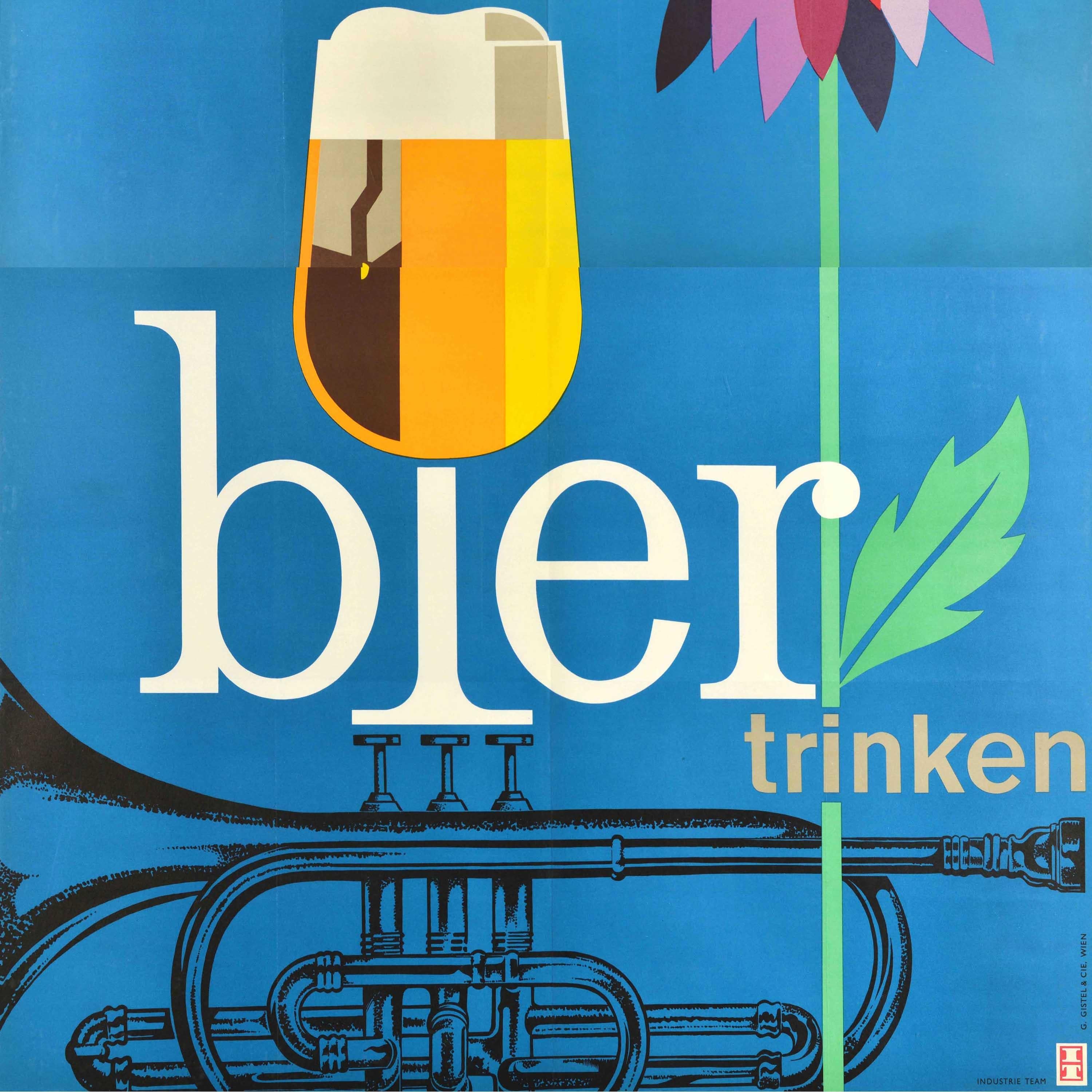 Original Vintage Advertising Poster Drink Beer Moderately Flower Trumpet Alcohol In Good Condition For Sale In London, GB