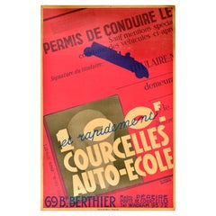 Original-Vintage-Werbeplakat „ Driving School Courcelles“, Auto Ecole Design