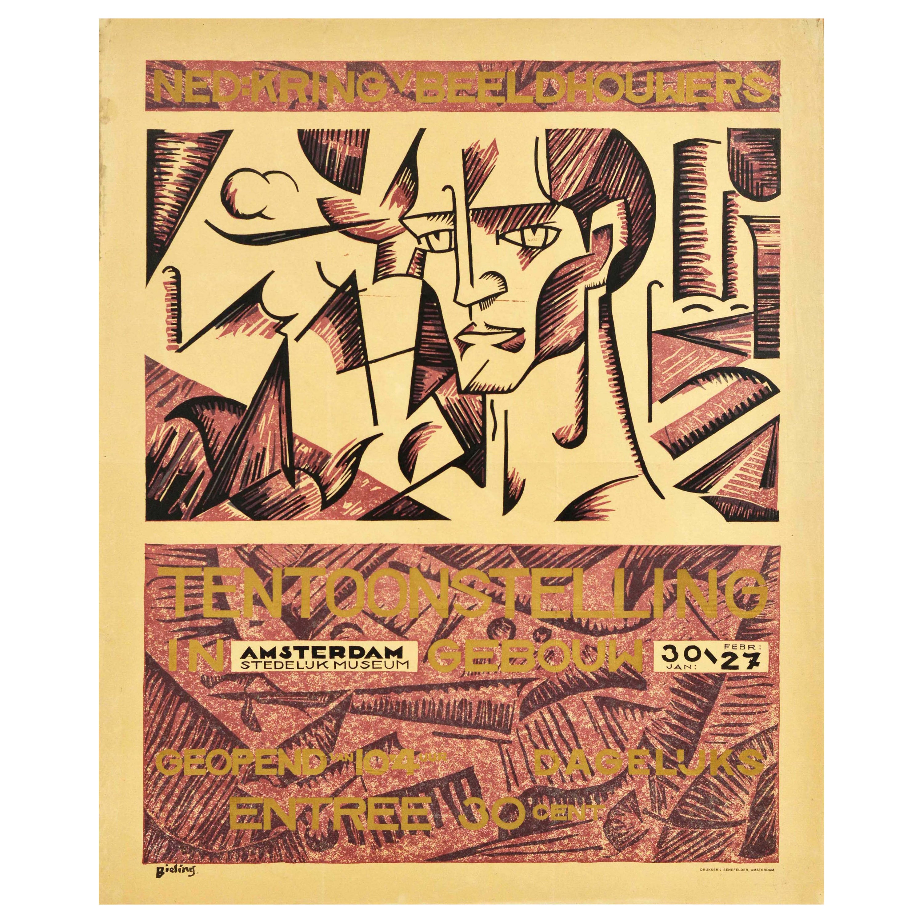 Original-Vintage-Werbeplakat, Dutch Circle Of Sculptors Herman Bieling, Kunst
