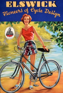 Original Vintage Advertising Poster Elswick Pioneers Of Cycle Design Bicycle