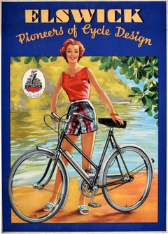 Original Vintage Advertising Poster Elswick Pioneers Of Cycle Design Bicycle