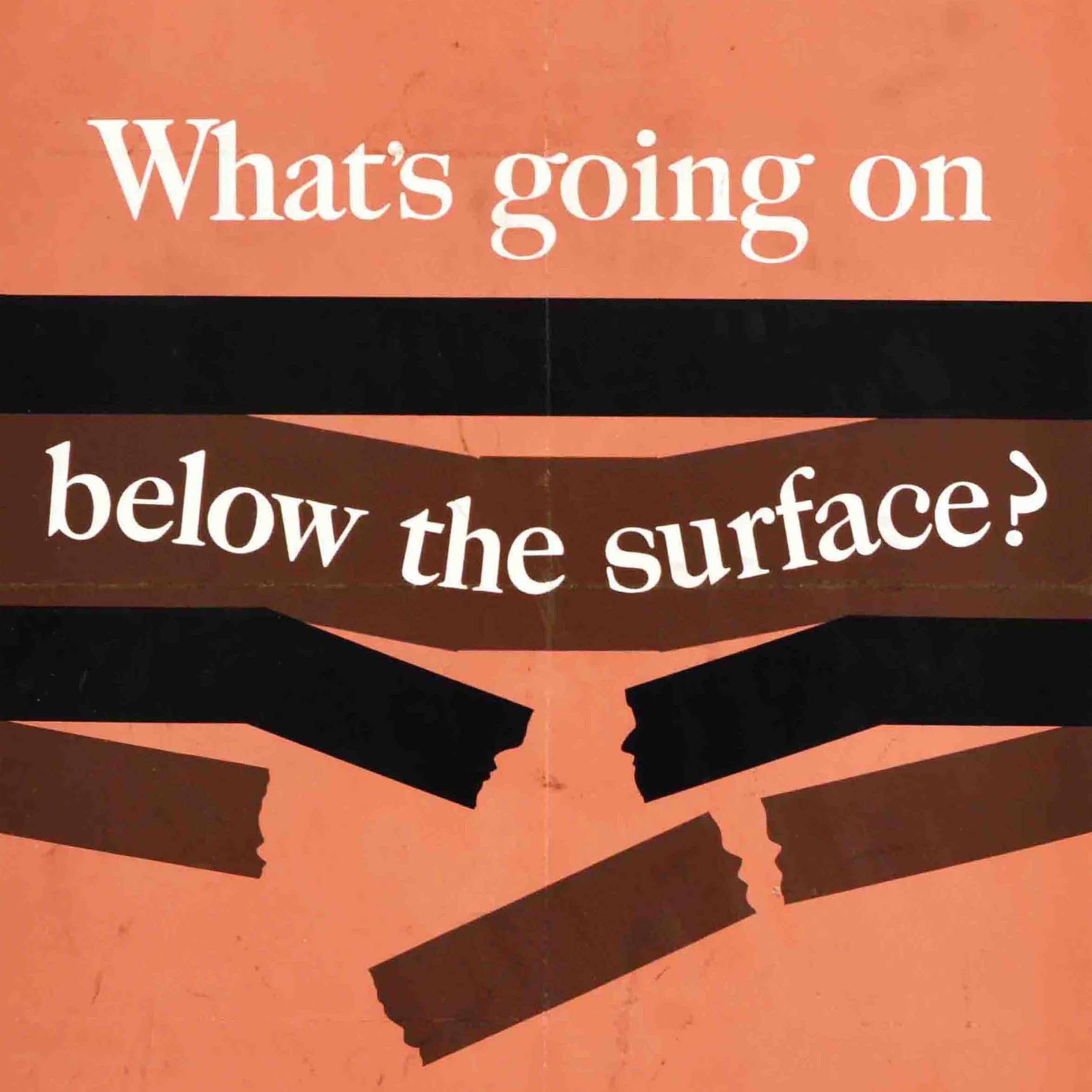 Original vintage advertising poster for The Financial Times (founded 1888) newspaper - What's going on below the surface? Read The Financial Times - featuring a great design depicting four levels of surface layers with the three underlayers breaking