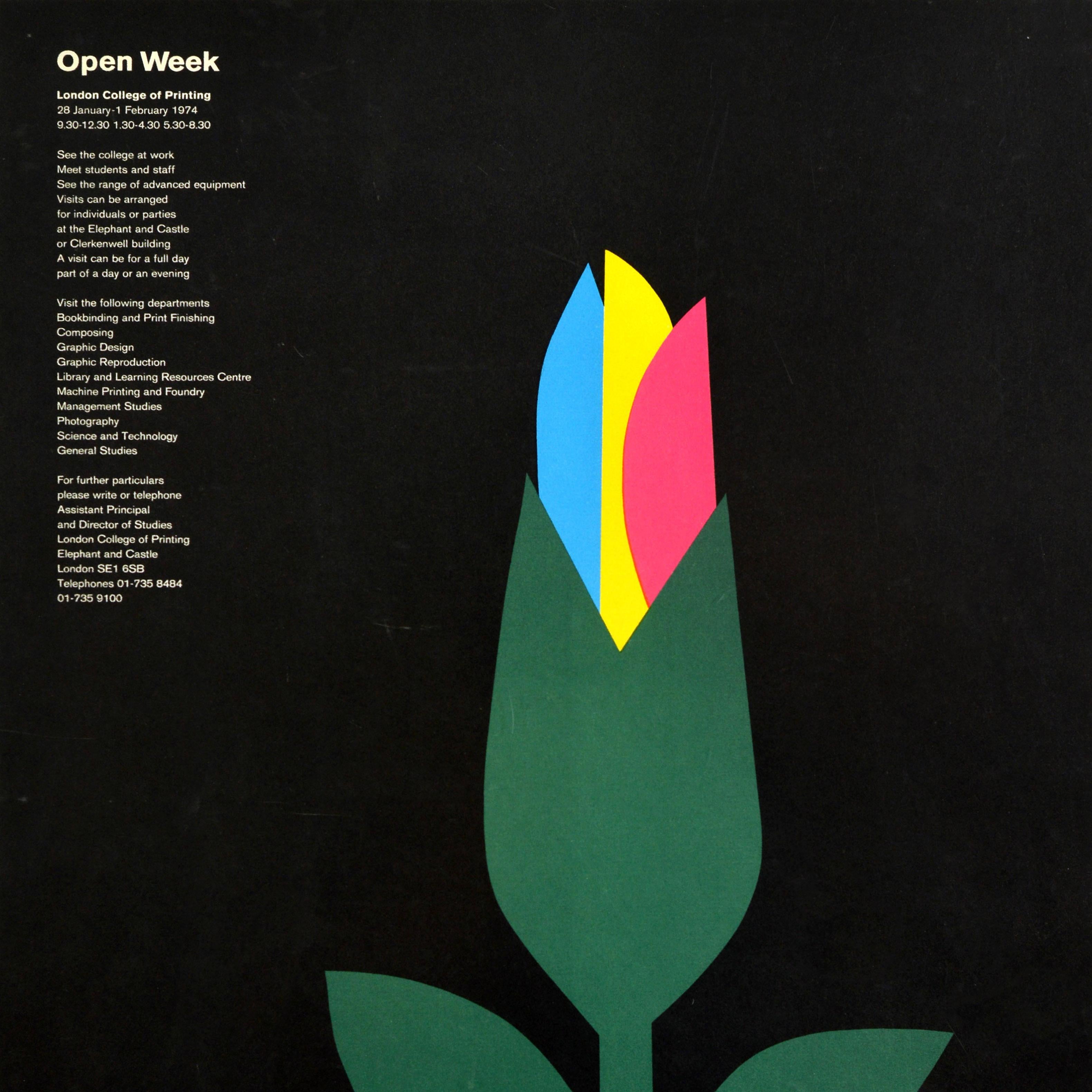 Britannico Poster pubblicitario originale d'epoca Flower London College Of Printing Eckersley in vendita