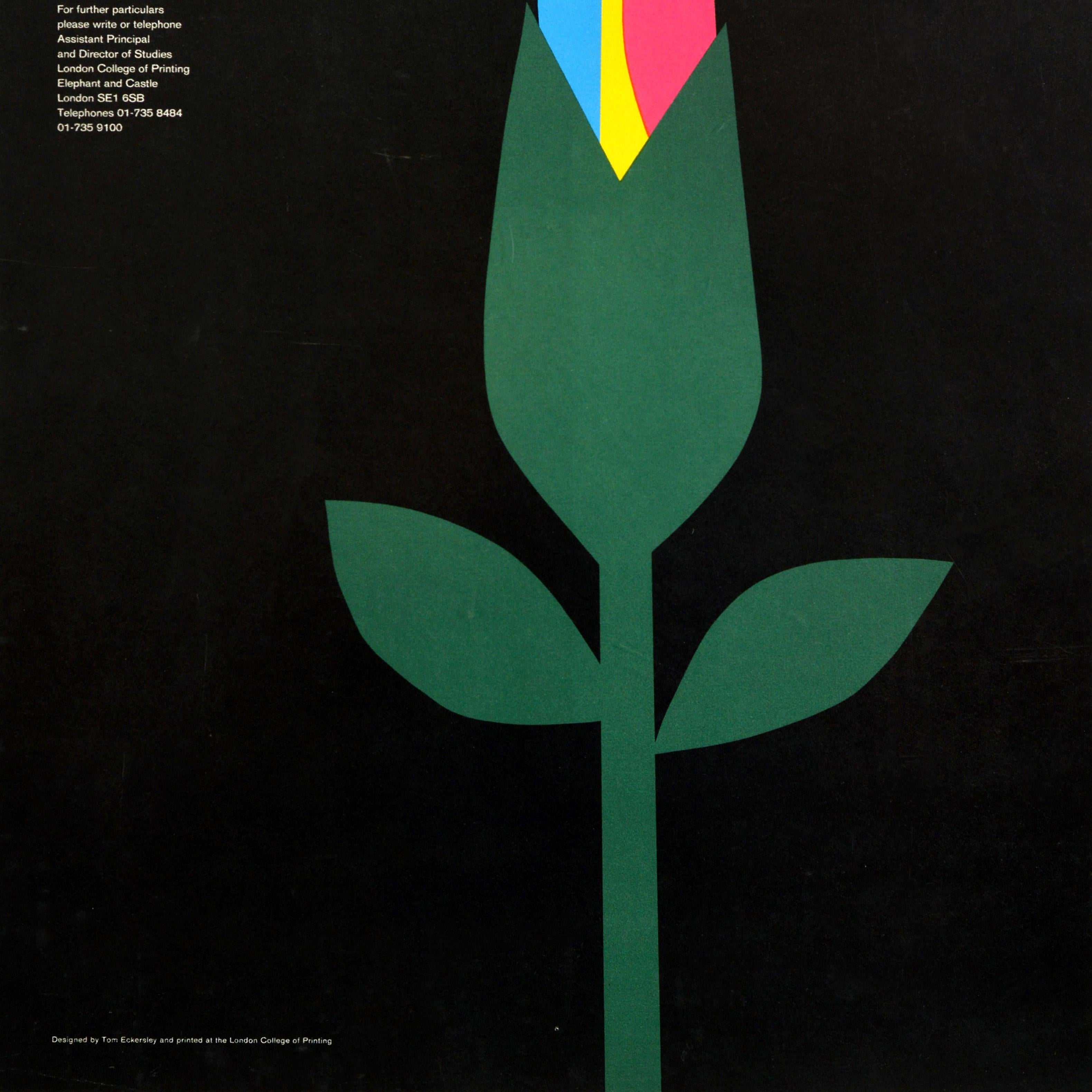 Fine XX secolo Poster pubblicitario originale d'epoca Flower London College Of Printing Eckersley in vendita