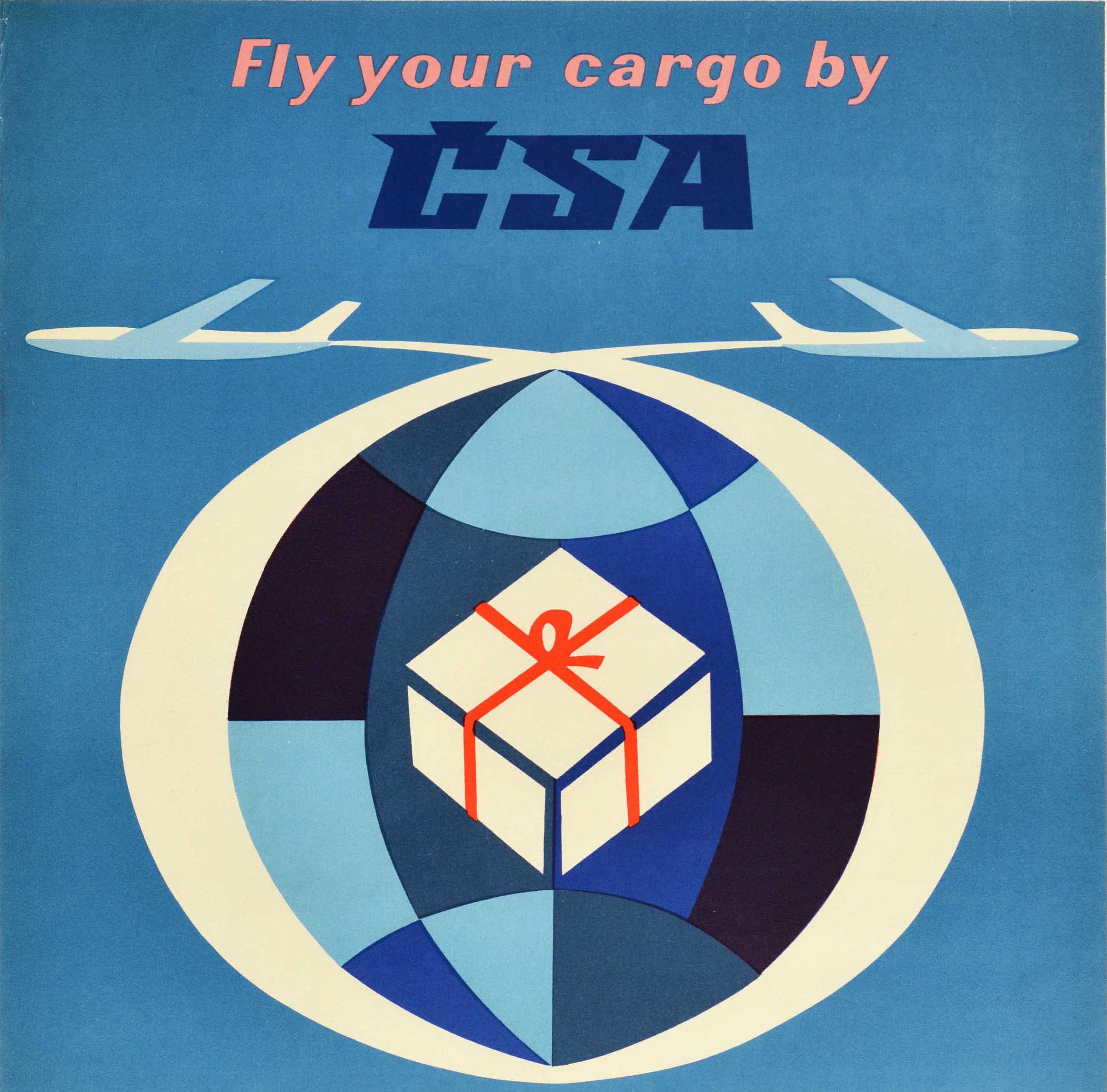 Original Vintage Advertising Poster Fly Your Cargo By CSA Czechoslovak Airlines In Good Condition For Sale In London, GB
