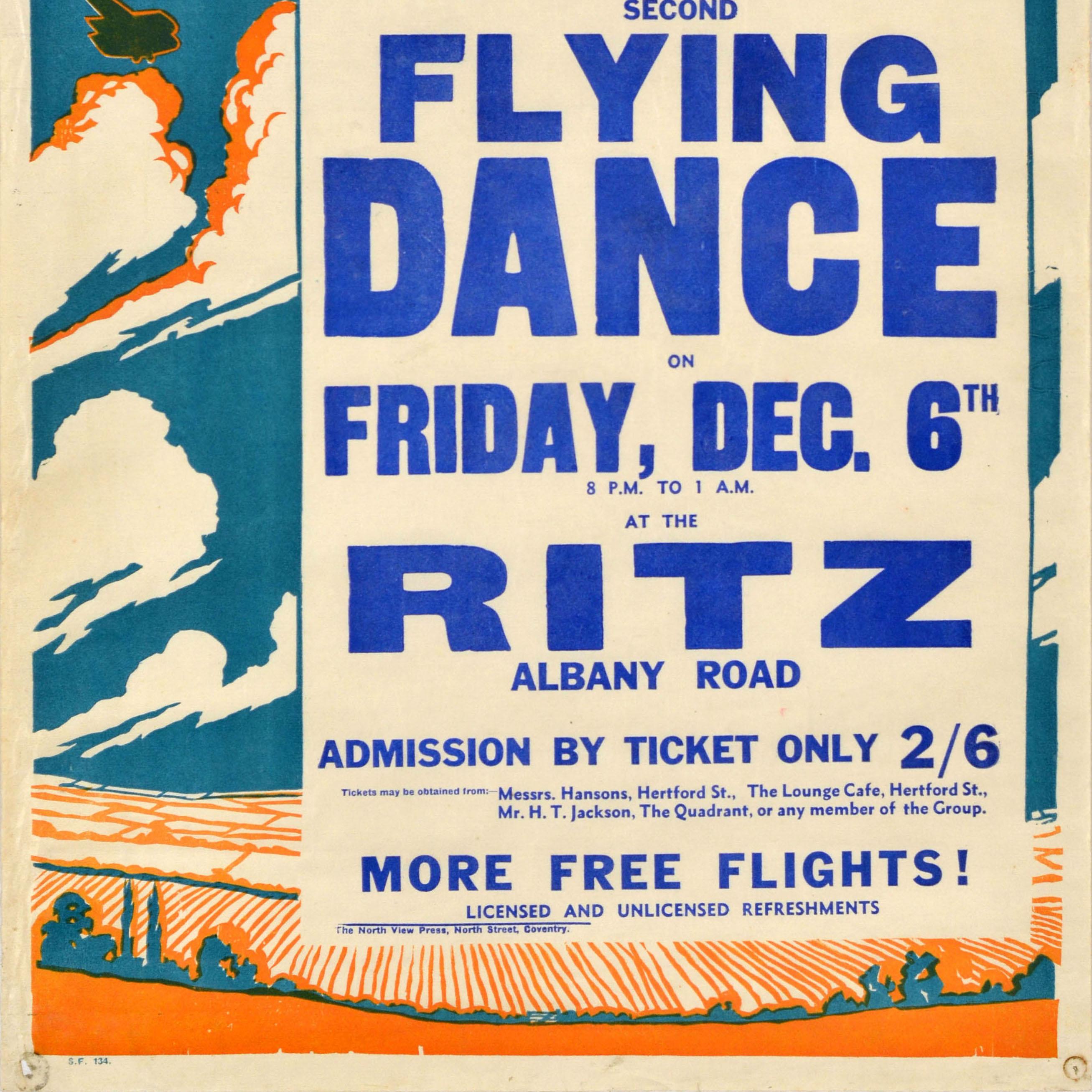 Original Vintage Advertising Poster Flying Dance Coventry Aviation Group Plane In Good Condition For Sale In London, GB