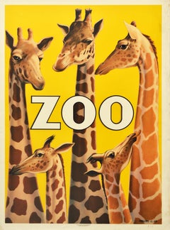 Original Vintage Advertising Poster For Copenhagen Zoo Denmark Giraffe Design