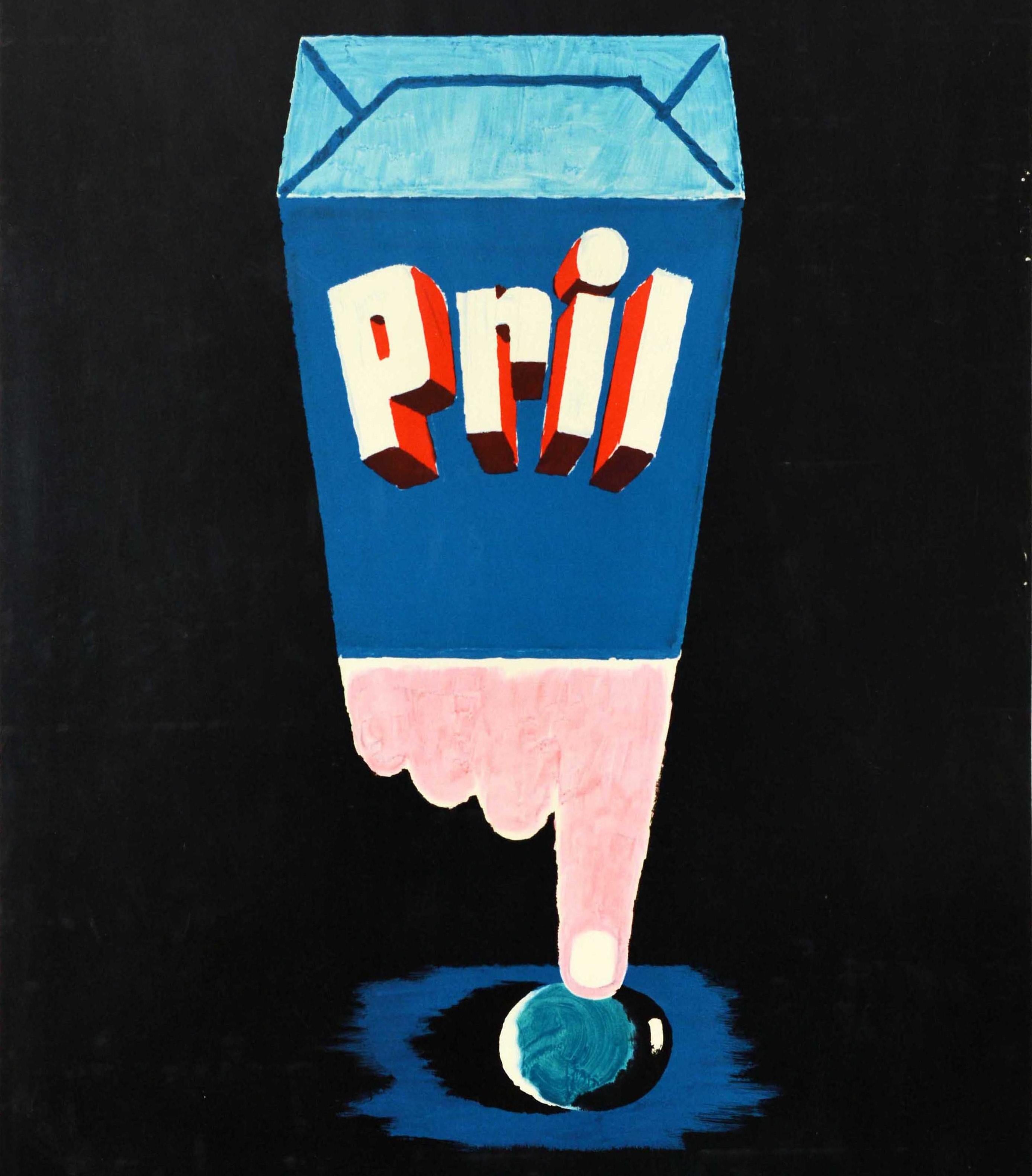 Original Vintage Advertising Poster For Pril Washing Up Powder Relaxes The Water In Good Condition For Sale In London, GB