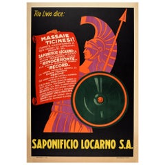 Vintage-Werbeplakat für Saponificio Locarno, römischer Krieger, Design