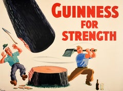 Cartel publicitario original de época Guinness For Strength Axe Tree John Gilroy