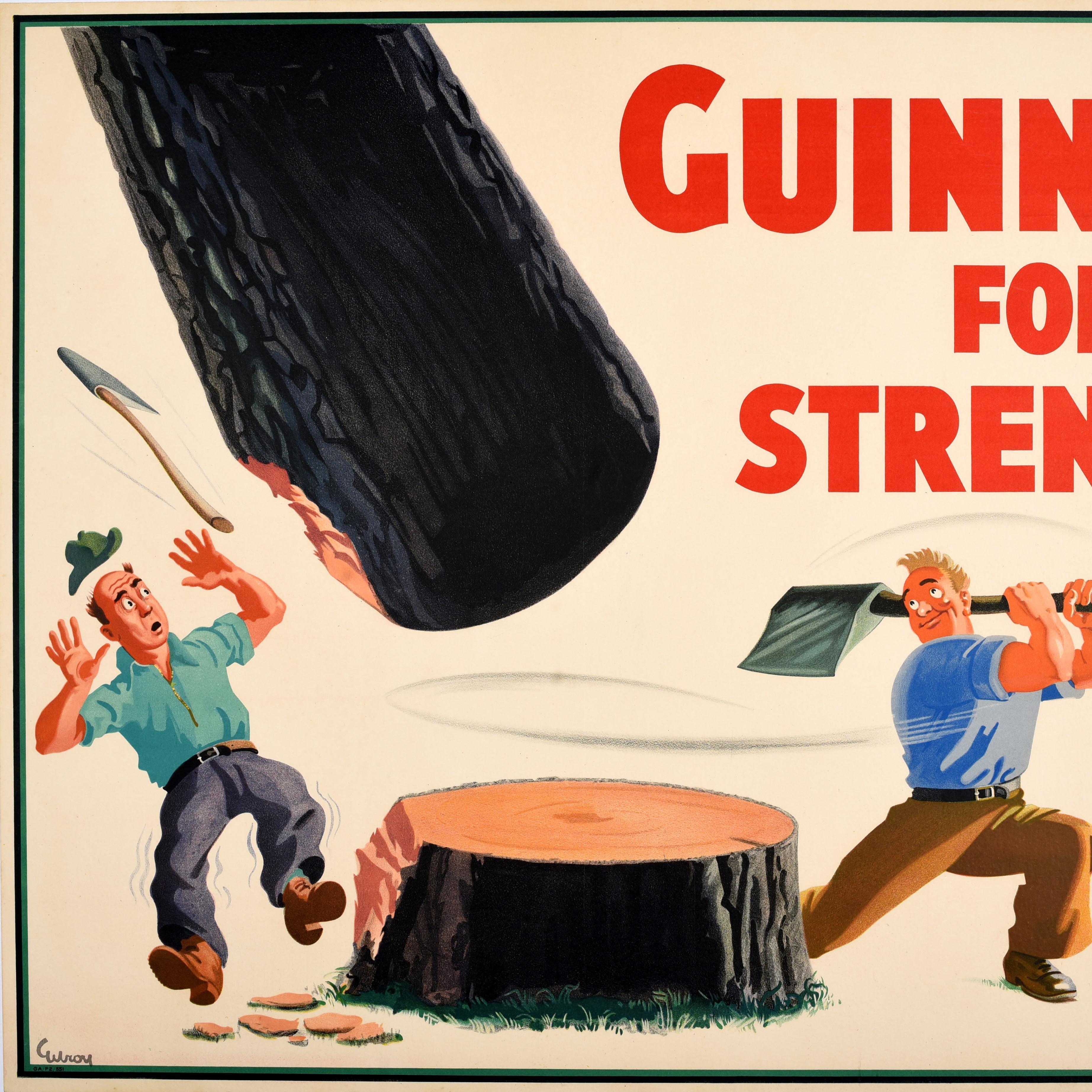 Britannico Poster pubblicitario originale d'epoca Guinness For Strength Axe Tree John Gilroy in vendita