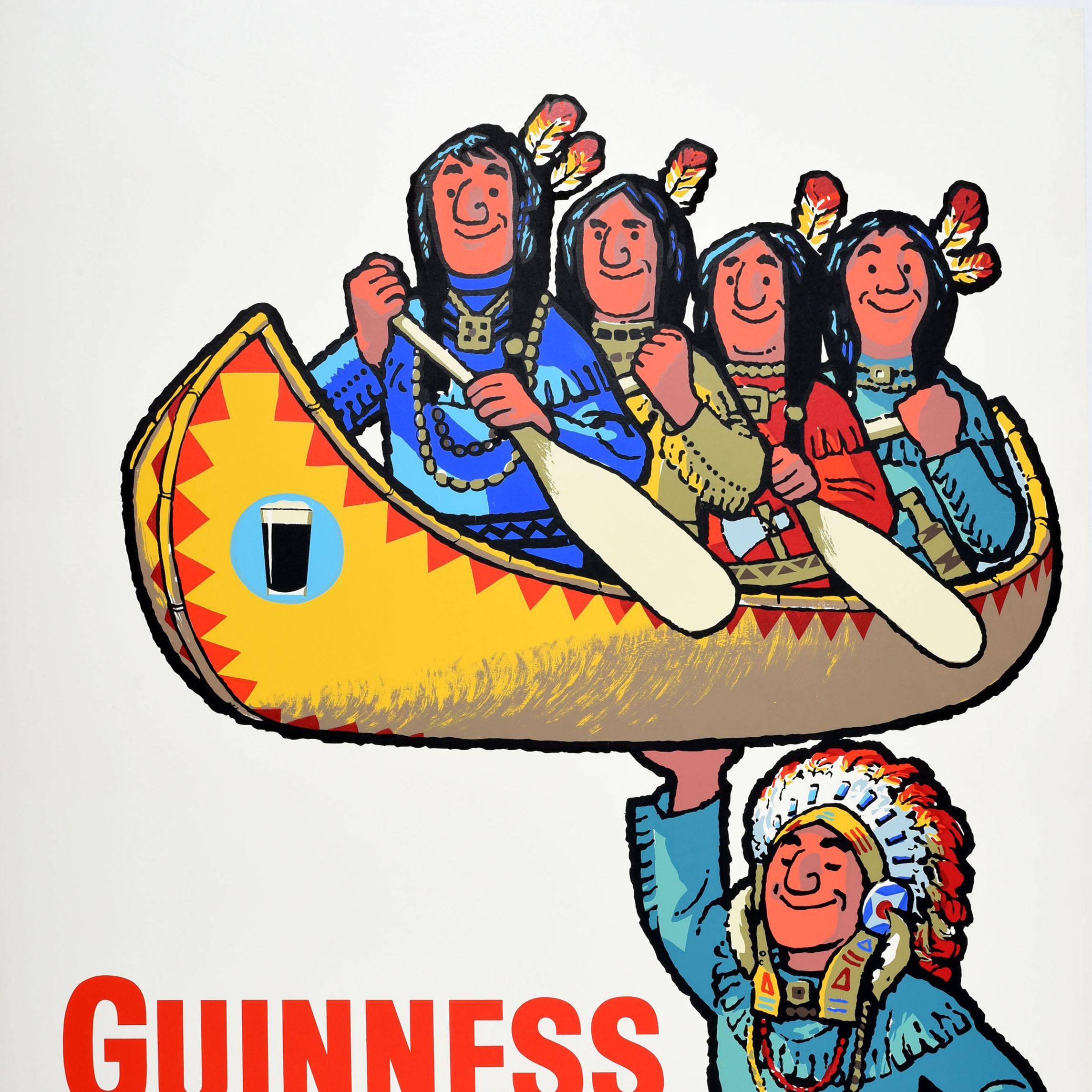 British Original Vintage Advertising Poster Guinness Him Strong Native American Canoe For Sale