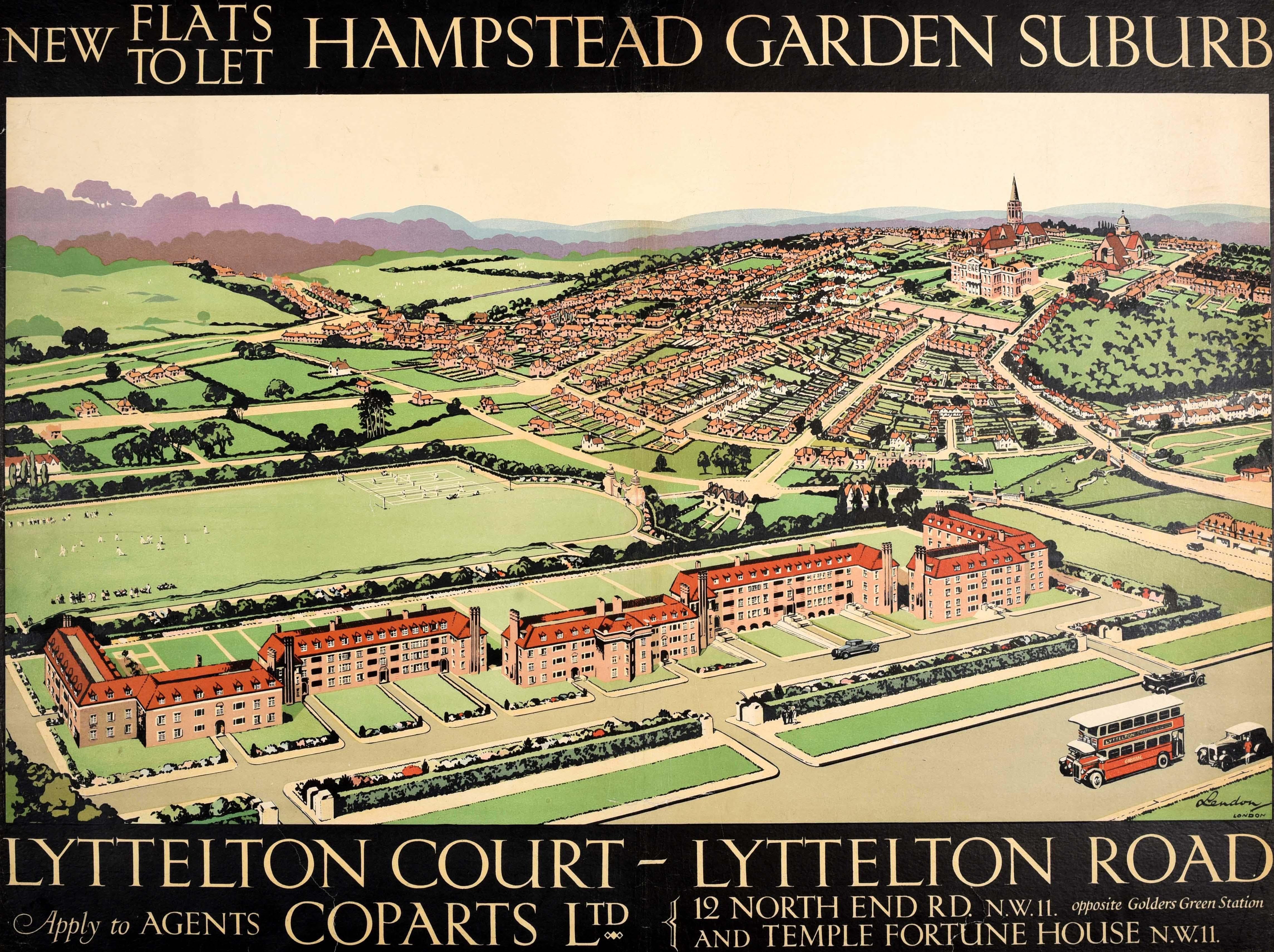 Britannique Affiche publicitaire d'origine Hampstead Gardens Lyttleton Court, Londres en vente
