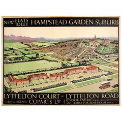 Original Vintage Advertising Poster Hampstead Gardens Lyttleton Court London