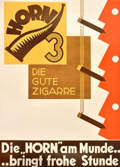Original Vintage Advertising Poster Horn Cigars Wiedmer Sohne AG Wasen Art Deco