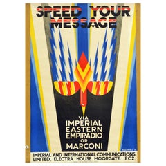 Original Vintage Advertising Poster Imperial Radio Art Deco Speed Your Message