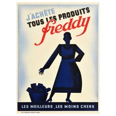 Original Vintage-Werbeplakat J'Achete Tous Les Produits Freddy Products, Vintage