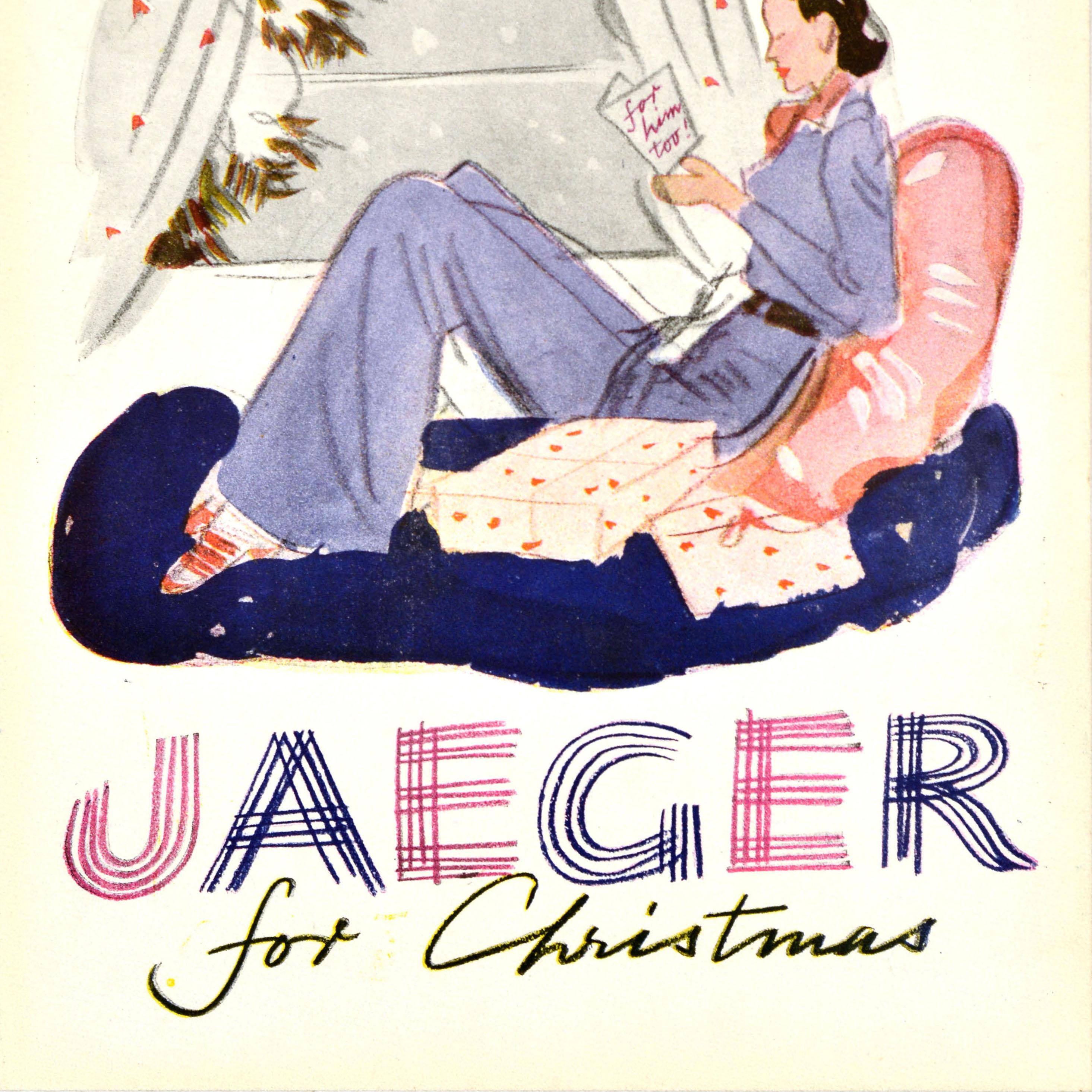 Poster pubblicitario originale d'epoca Jaeger per Natale Marchio di moda britannico In condizioni buone in vendita a London, GB