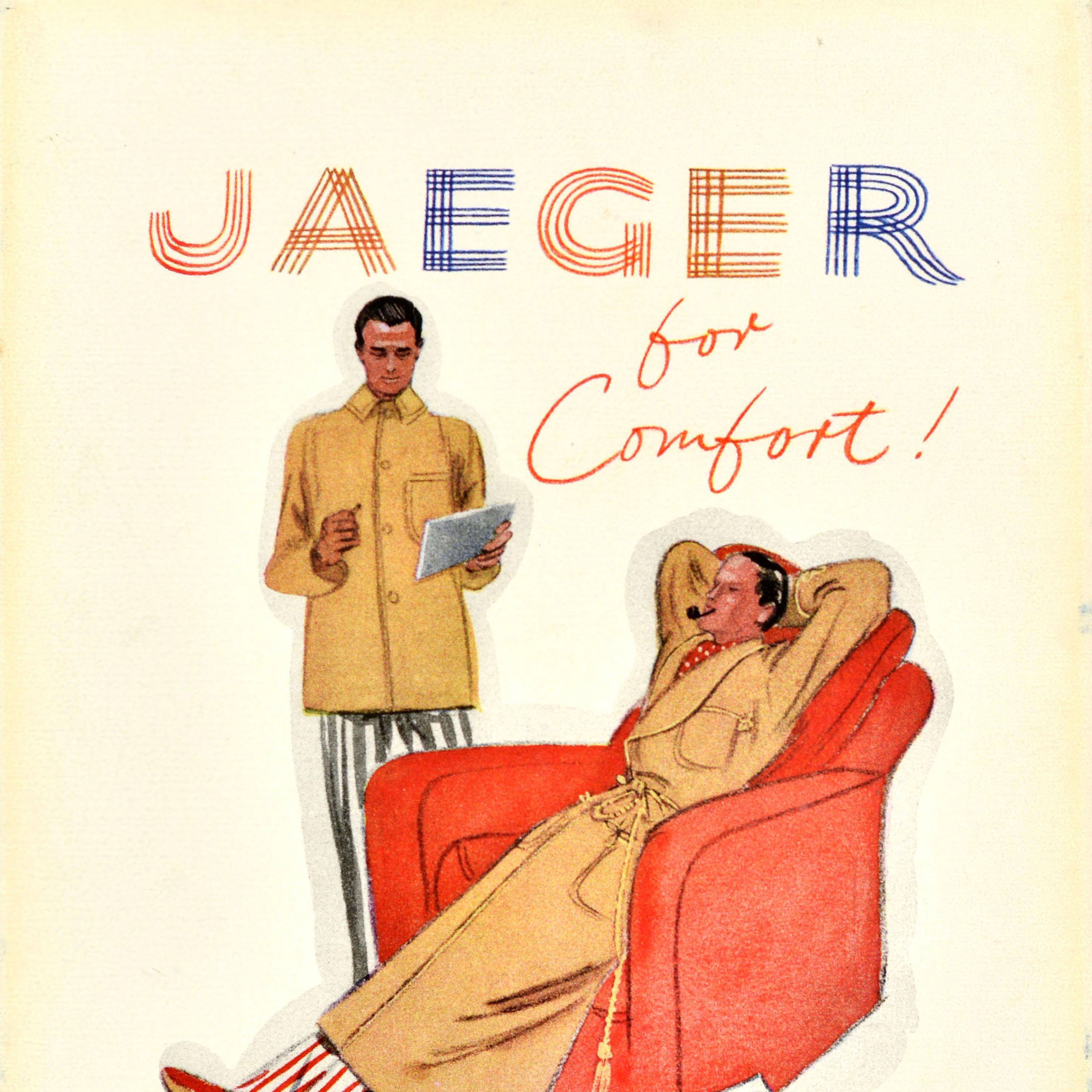Britannico Poster pubblicitario originale d'epoca Jaeger per il marchio di abbigliamento britannico Comfort in vendita