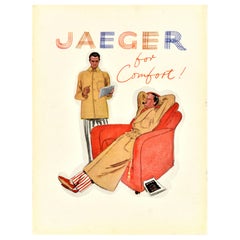Original Vintage Advertising Poster Jaeger For Comfort British Clothing Brand