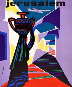 Original Vintage Advertising Poster Jerusalem MEA Middle East Airlines Auriac