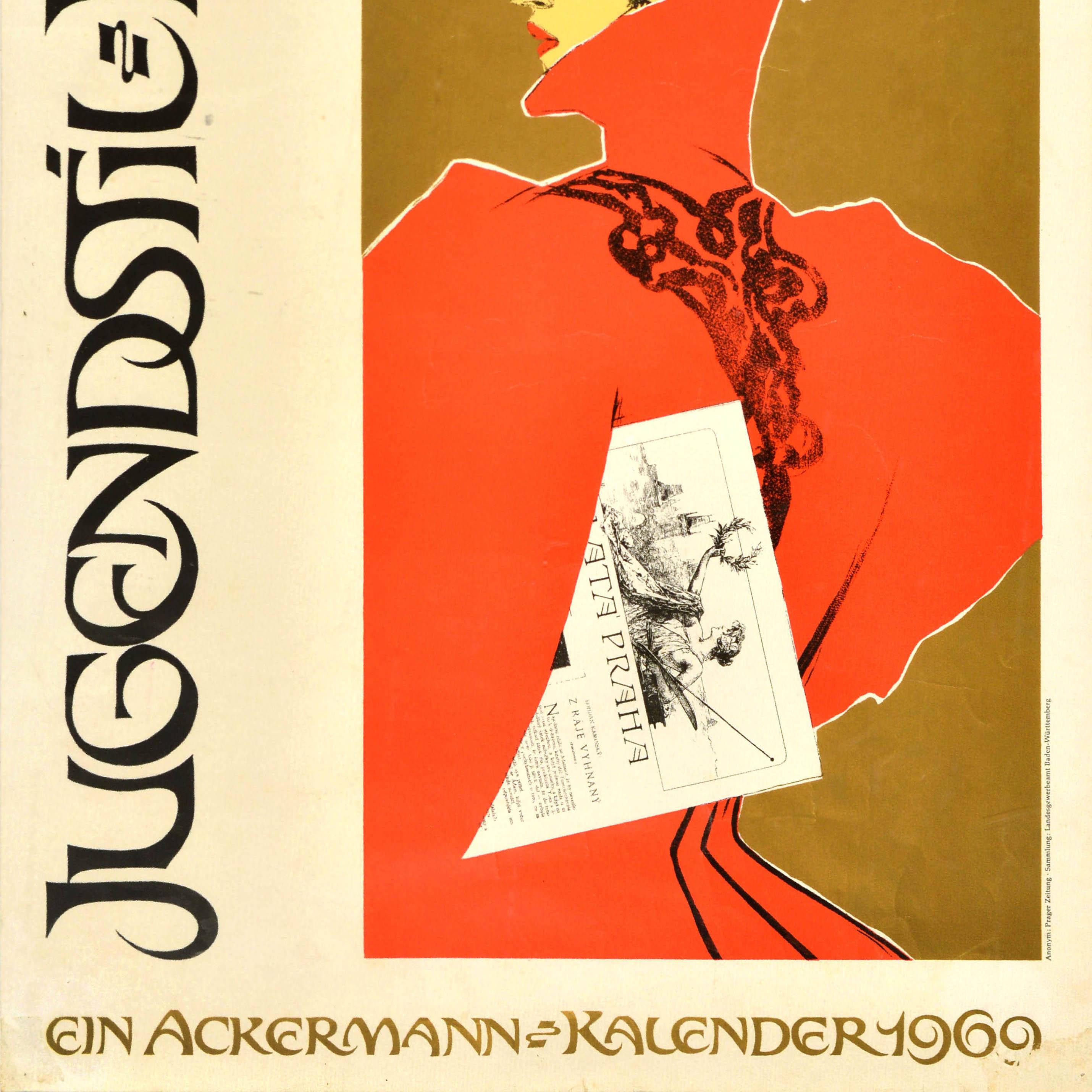Original Vintage Werbeplakat Jugendstil Art Nouveau Aickermann Kalender (Mitte des 20. Jahrhunderts) im Angebot