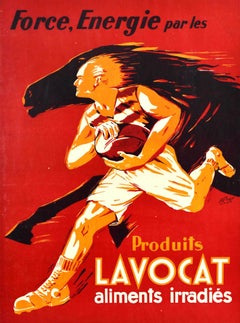 Original Vintage Advertising Poster Lavocat Energy Products Rugby Strength Sport