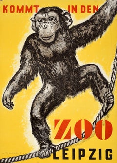 Original Vintage Advertising Poster Leipzig Zoo Chimpanzee Monkey K Tessmann