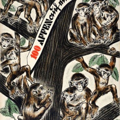 Original Vintage Advertising Poster Leipzig Zoo Monkeys In A Tree Tessmann