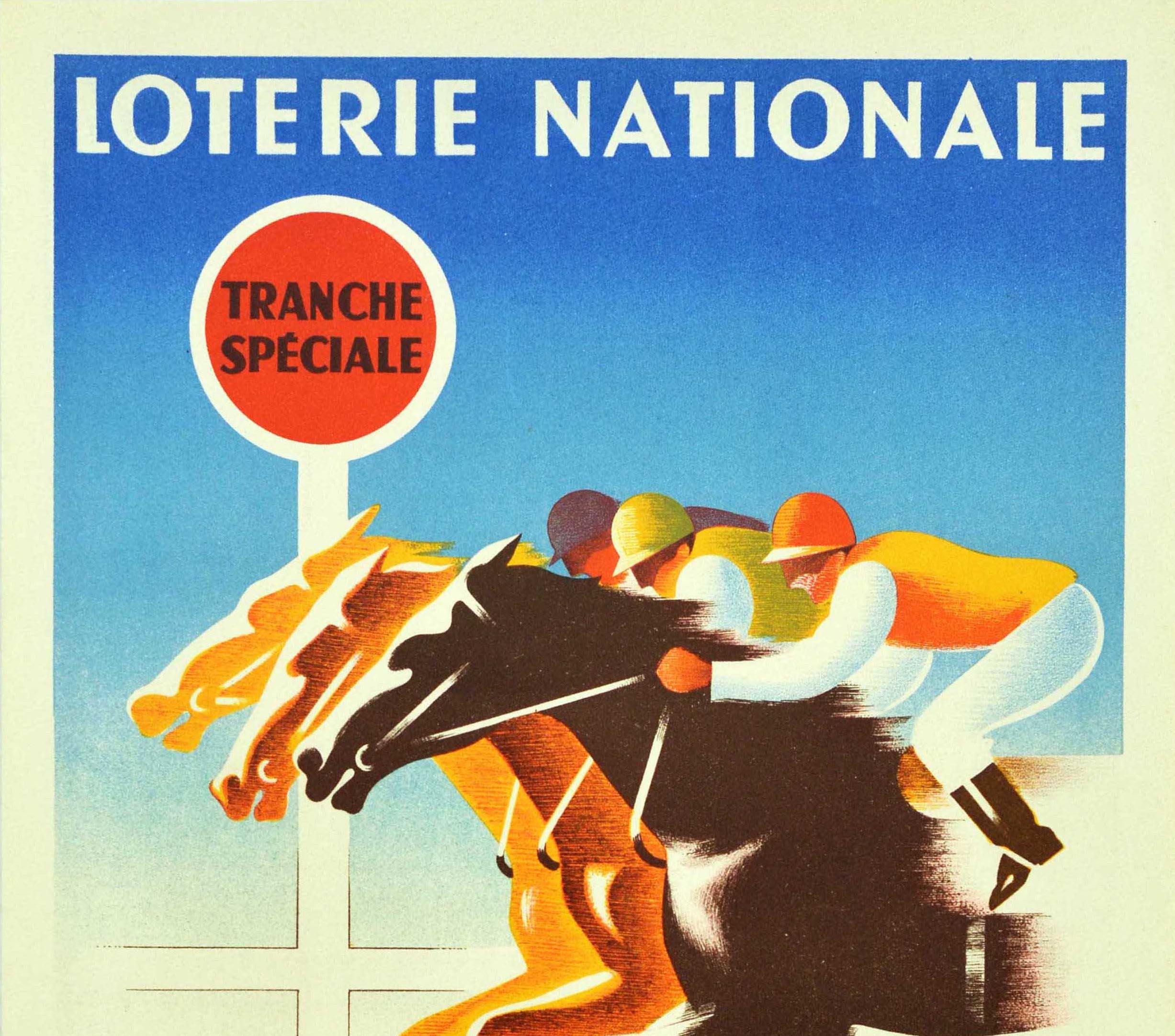 French Original Vintage Advertising Poster Loterie Nationale Grand Prix Horse Racing For Sale
