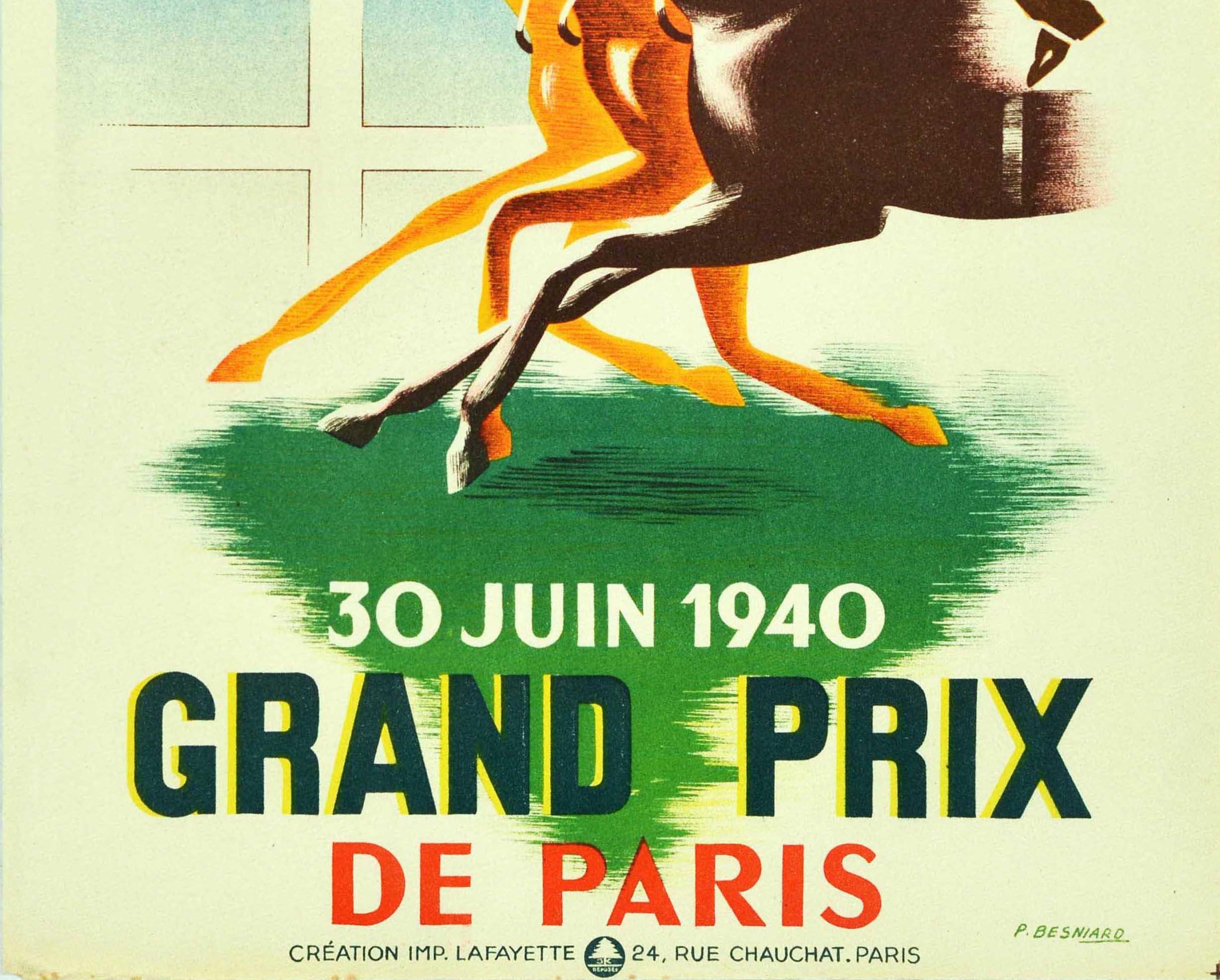 Affiche publicitaire vintage d'origine Loterie Nationale Grand Prix de course de chevaux Bon état - En vente à London, GB