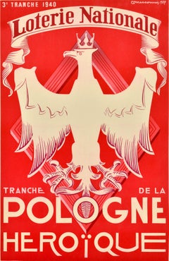 Original Vintage Advertising Poster Loterie Nationale Heroic Poland 1940 Lottery