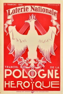 Original Vintage Advertising Poster Loterie Nationale Heroic Poland 1940 Lottery