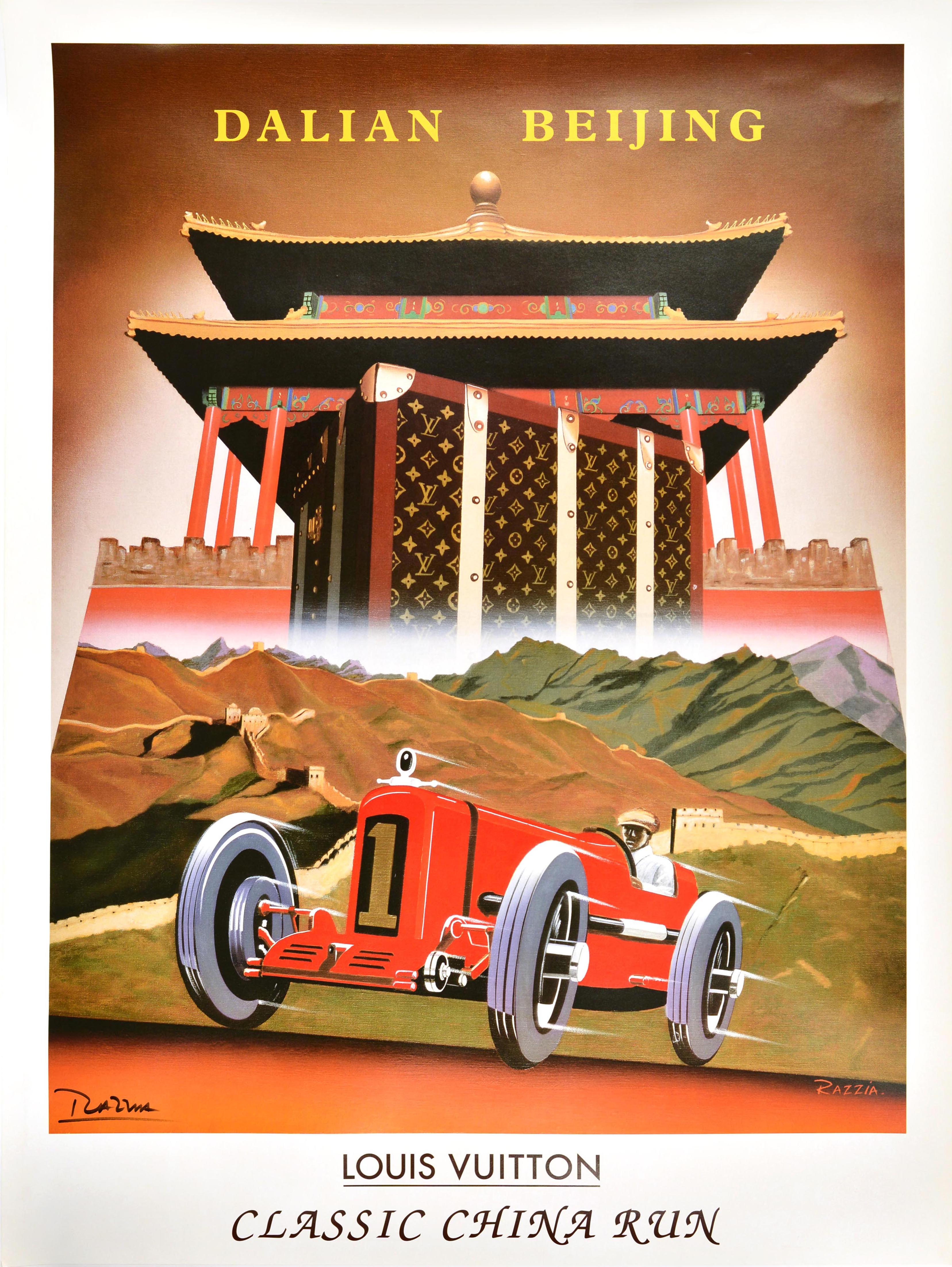 Original Vintage Werbeplakat Louis Vuitton Classic China Run Car Rally im Angebot