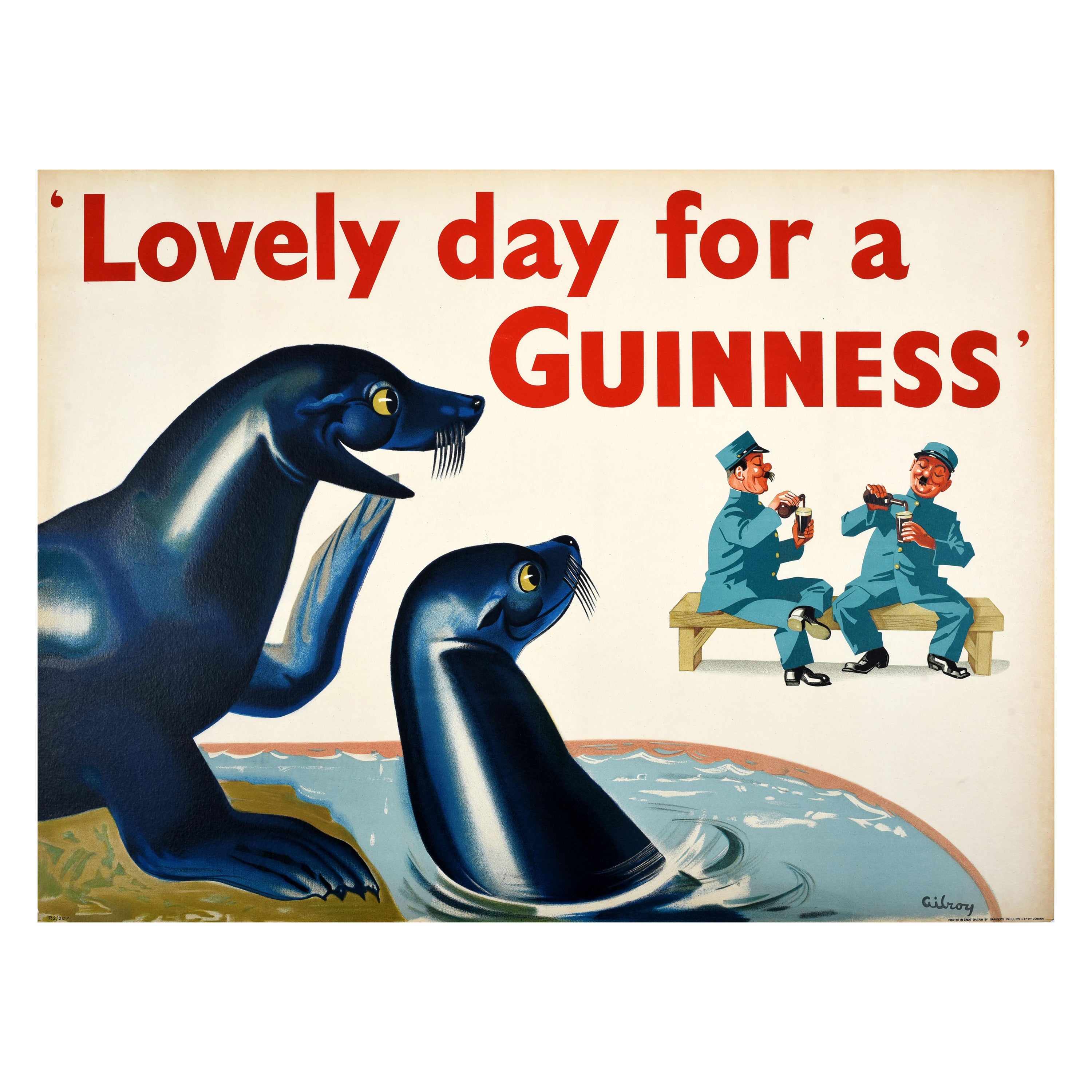 Affiche publicitaire originale vintage " Lovely Day for A Guinness Irish Stout Gilroy "