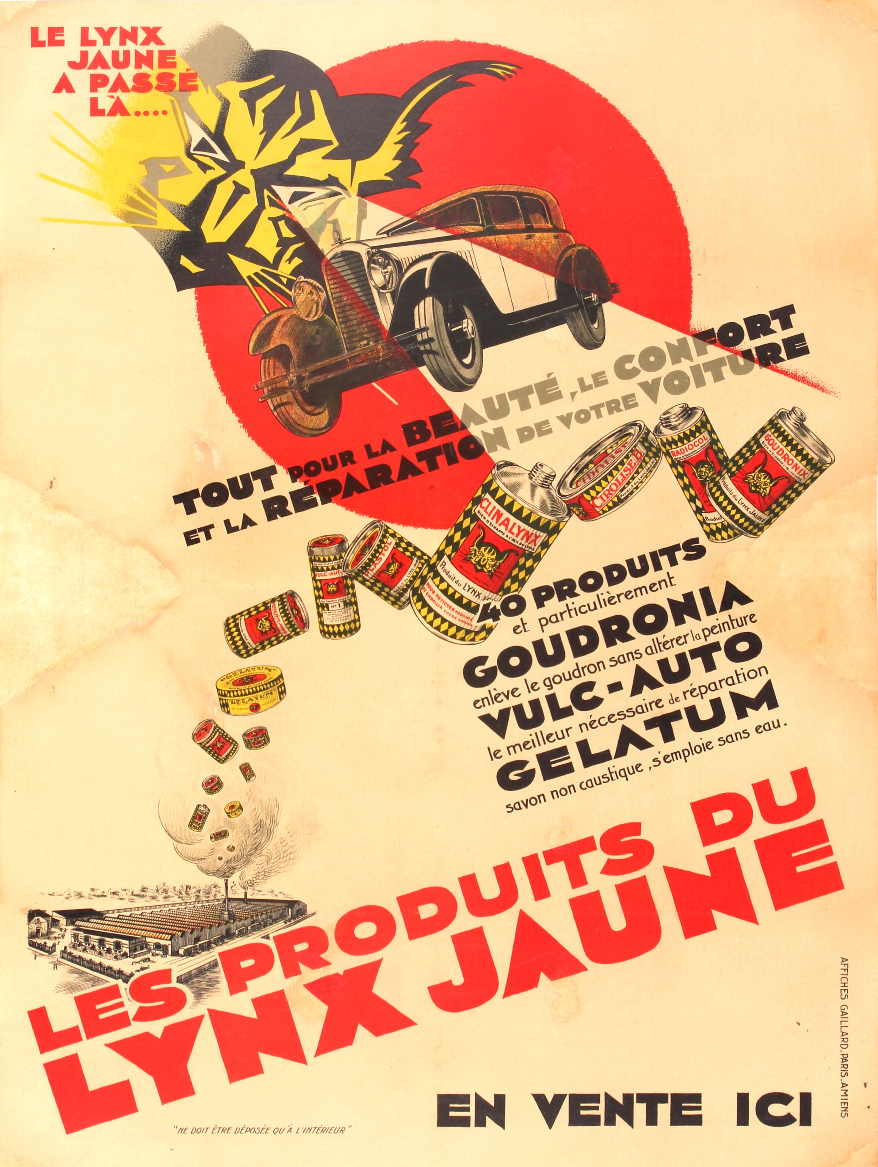 Original Vintage Advertising Poster Lynx Car Shine Products Art Deco Automobile